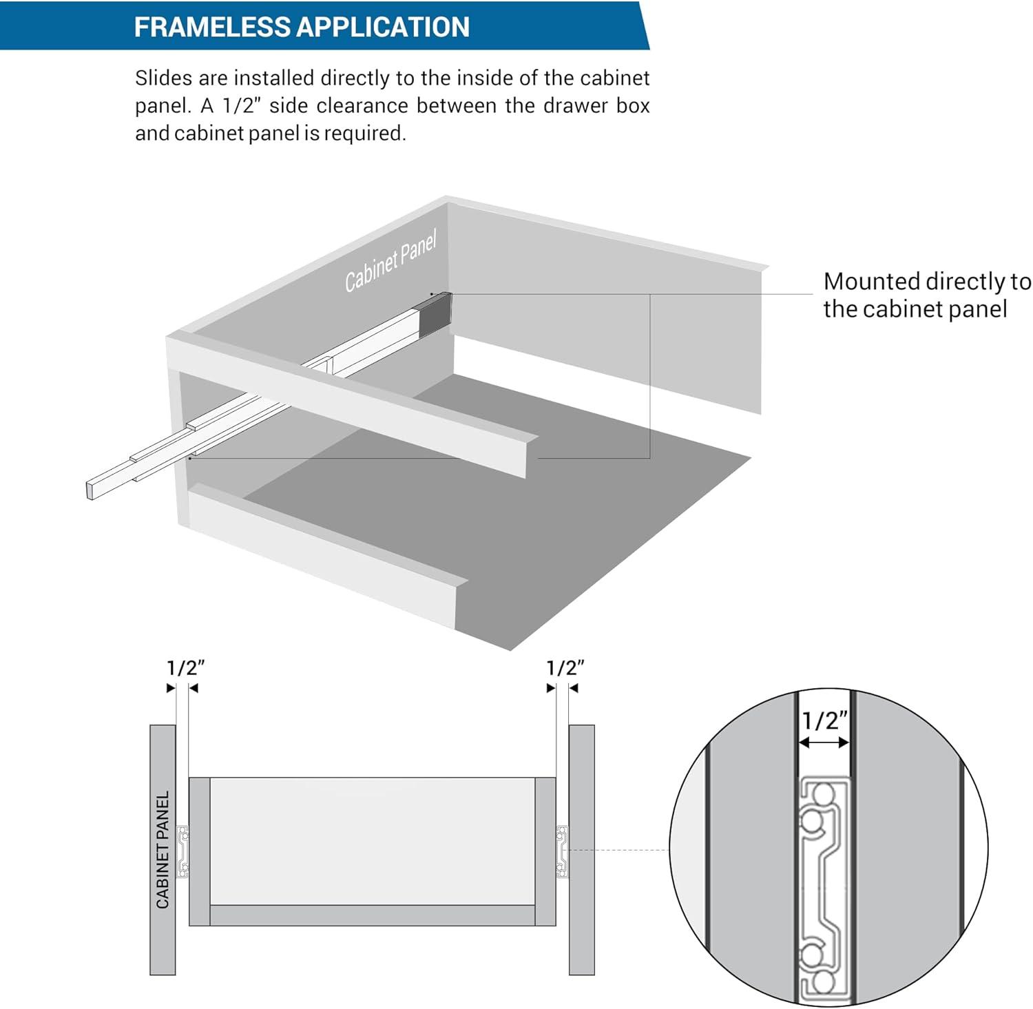 12" Zinc Soft Close Full Extension Drawer Slides with Screws