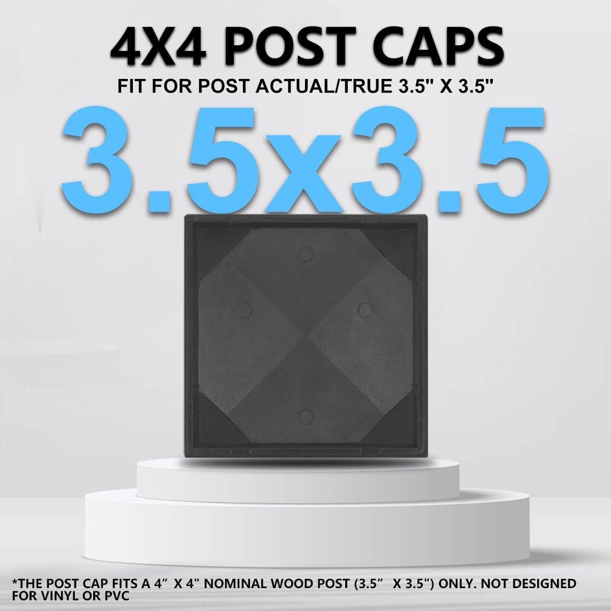 Black Aluminum Pyramid Post Caps for 4x4 Wood Posts, 6 Pack