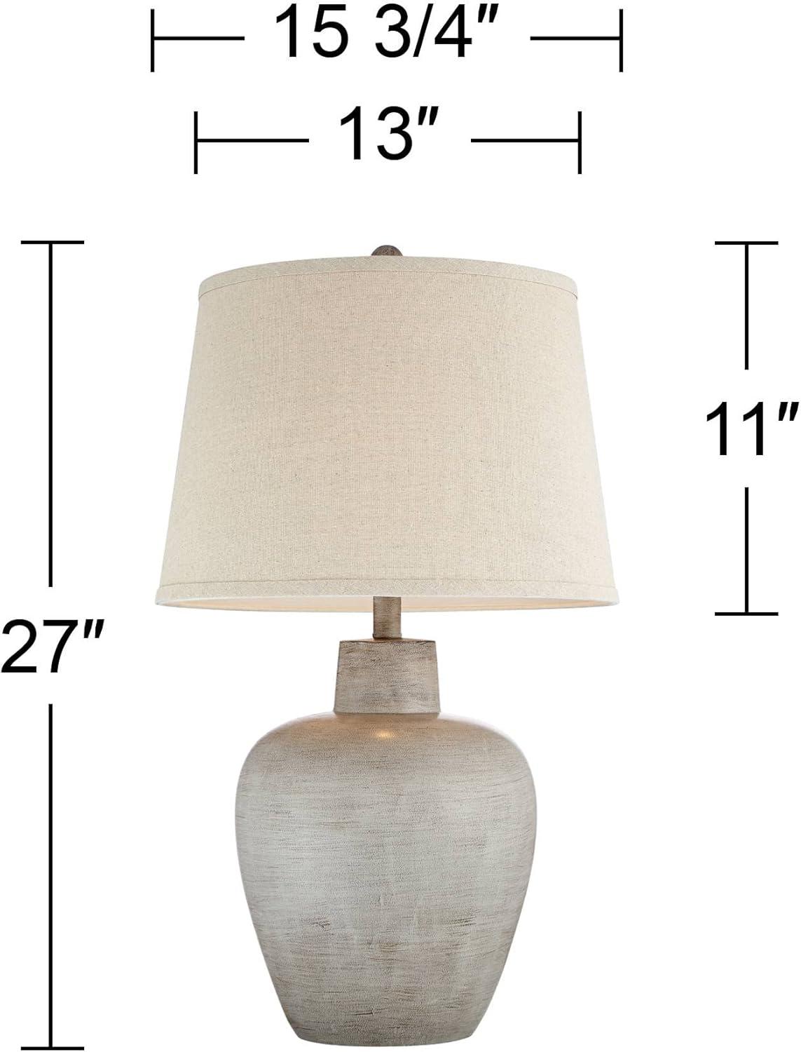 Rustic Gray Urn Table Lamps with Beige Shades, Set of 2