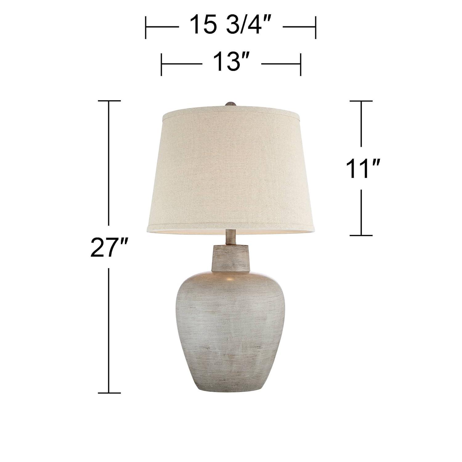 Regency Hill Glenn Rustic Country Cottage Table Lamps 27" Tall Set of 2 Brushed Gray Terra Cotta Beige Fabric Shade for Bedroom Living Room Nightstand