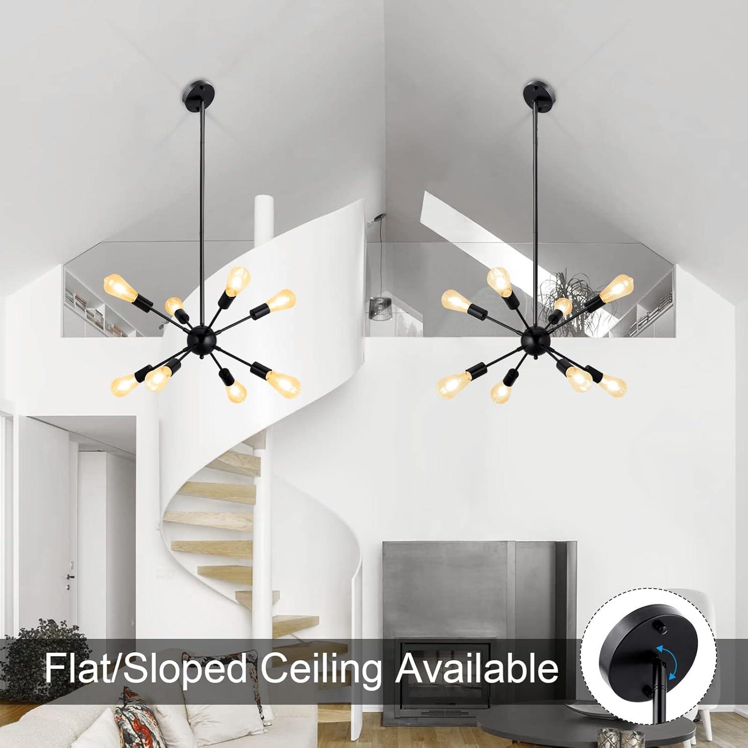 SineRise Sputnik Chandeliers Black, 8 Lights Modern Sputnik Lighting Fixture with Adjustable Height for Dining Room, Living Room, Kitchen, Bedroom and Hallway