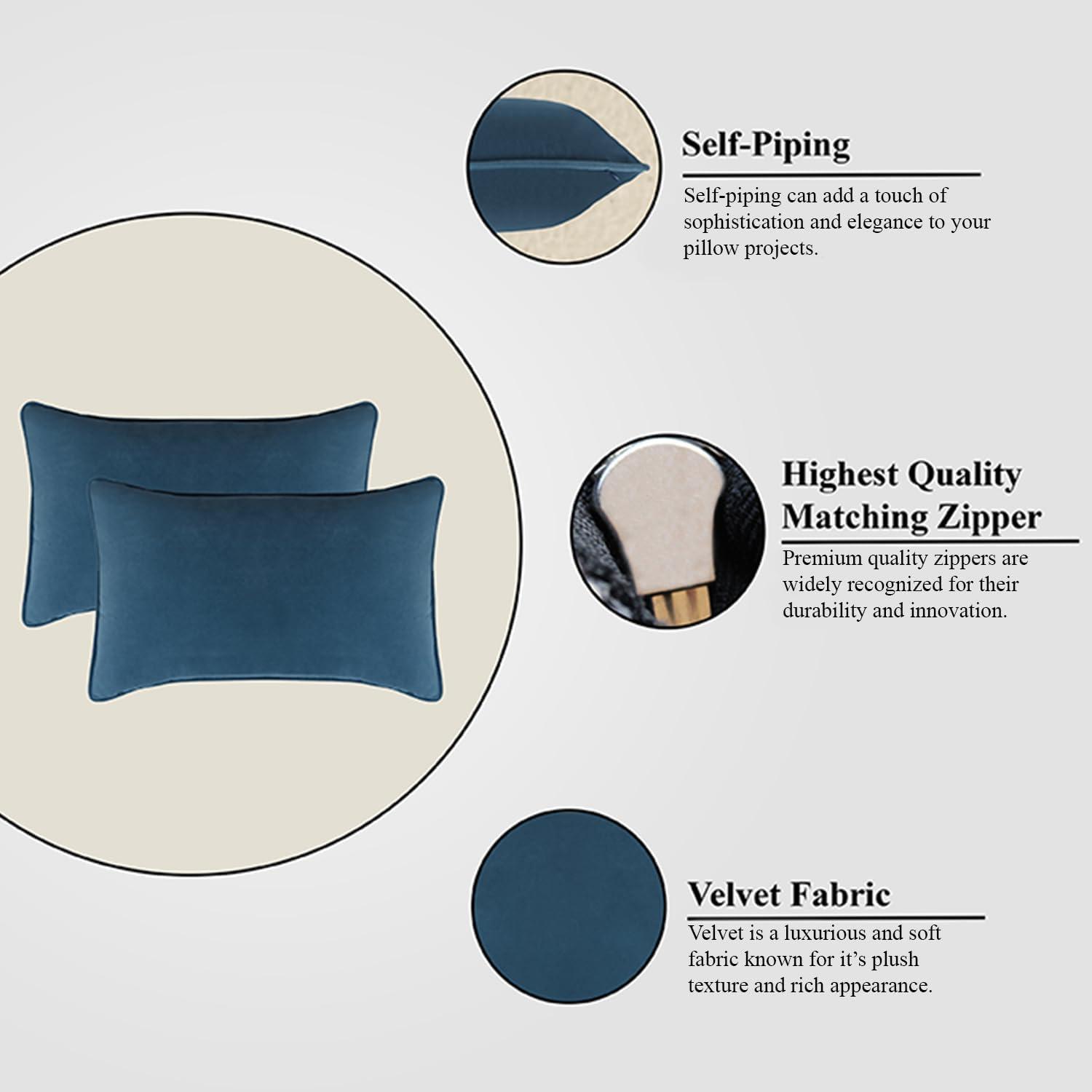 A1HC Set of 2 Luxurious Fine Soft Velvet Throw Pillow Covers Only, For Sofas, Beds, Vibrant Colors and Hidden YKK Zipper. Enhance your Living Space with Decorative Couch Pillow 12"x20", Teal
