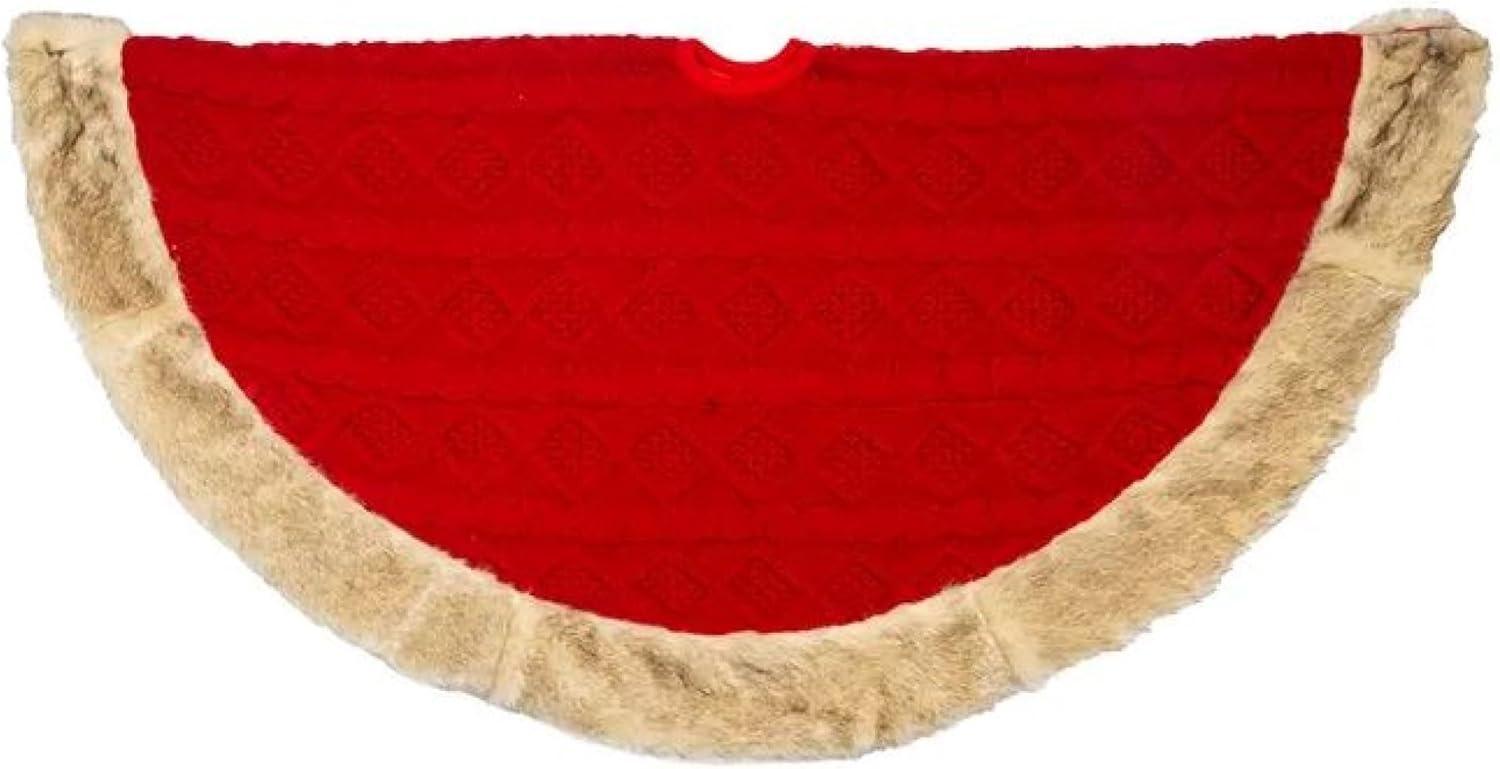 Kurt Adler 48-Inch Red Knit Tree Skirt with Tan Faux Fur Border