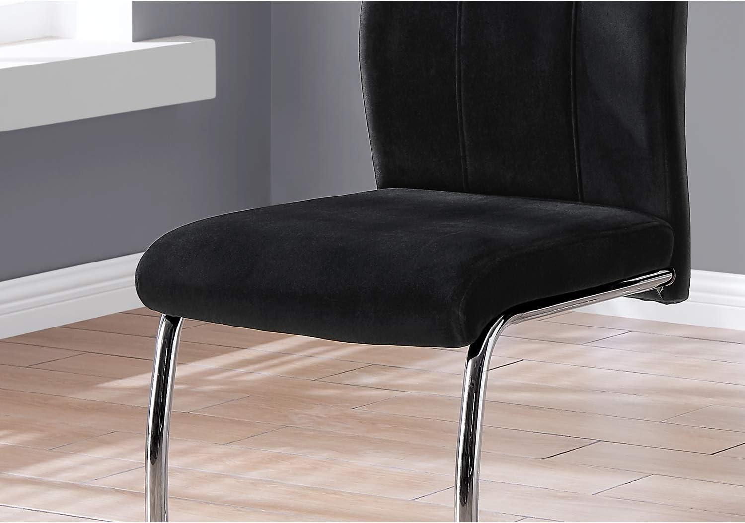 Modern Luxe Black Velvet Upholstered Side Chair with Chrome Metal Base