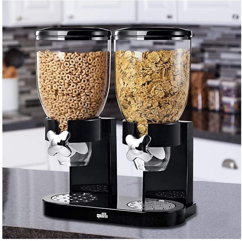 Dual Cereal Dispensers 2L Capacity Each, Storage Countertop Cereal Containers, Dry Food Dispenser with Dual Control, for Nuts Rice Granola