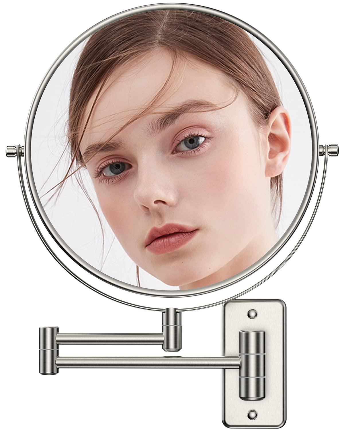 Benbilry 9" Large Size Wall Mounted Makeup Vanity Mirror, 1X/10X Magnifying Double Sided Shaving Mirror for Bathroom, 360° Swivel Extendable Arm Nickel Finish