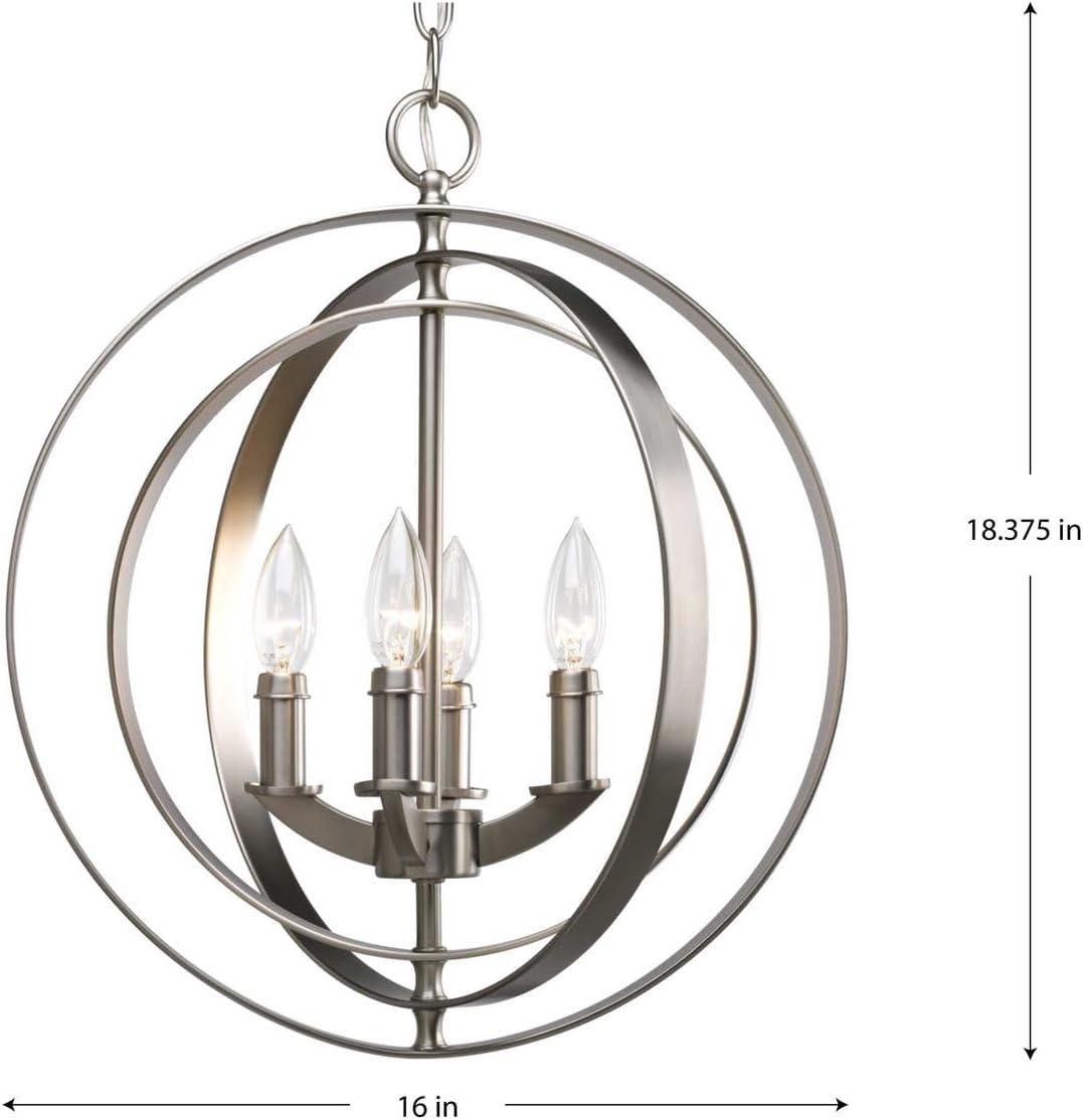 Progress Lighting Equinox 4-Light Foyer Pendant, Steel, Burnished Silver, No Shade