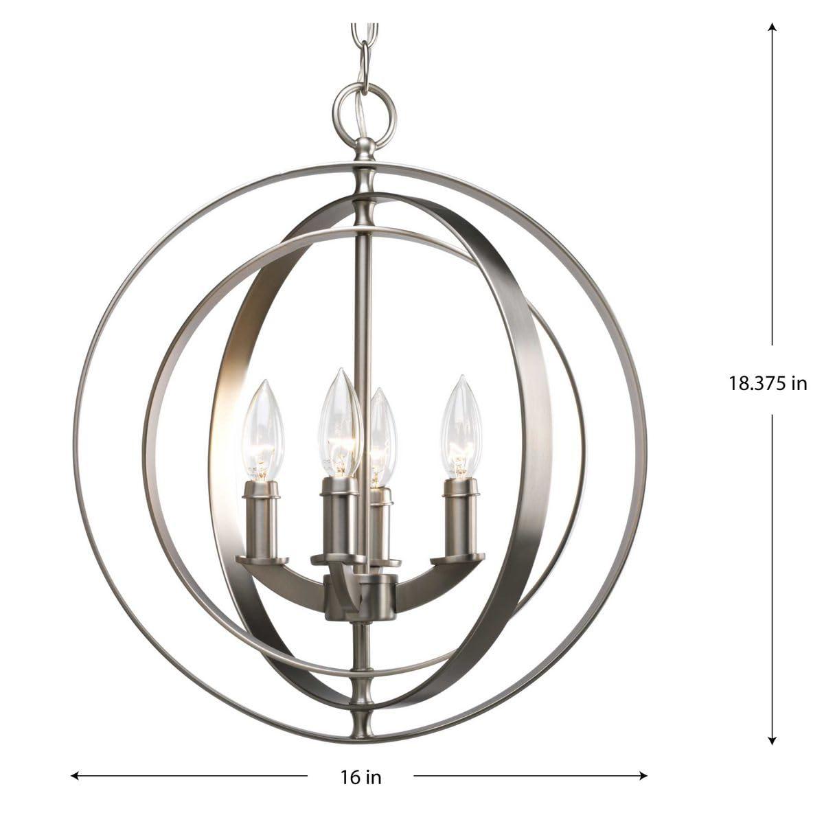Progress Lighting Equinox 4-Light Foyer Pendant, Steel, Burnished Silver, No Shade