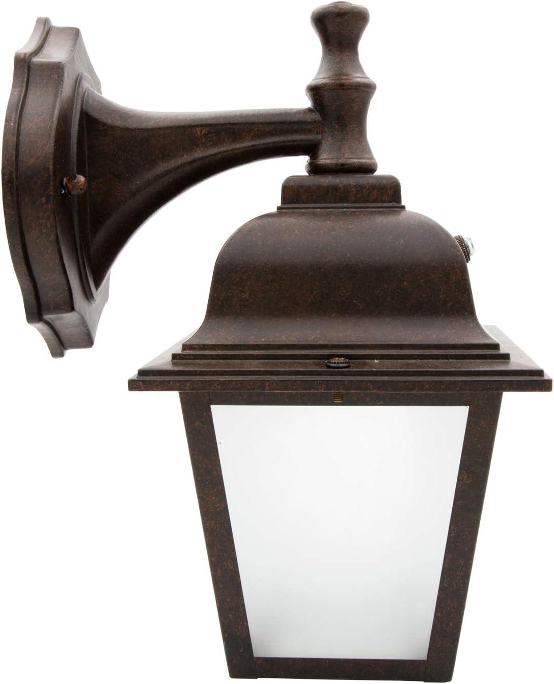 Maxxima LED Porch Lantern Outdoor Wall Light, Aged Bronze w/ Frosted Glass, Dusk to Dawn Sensor, 3000K