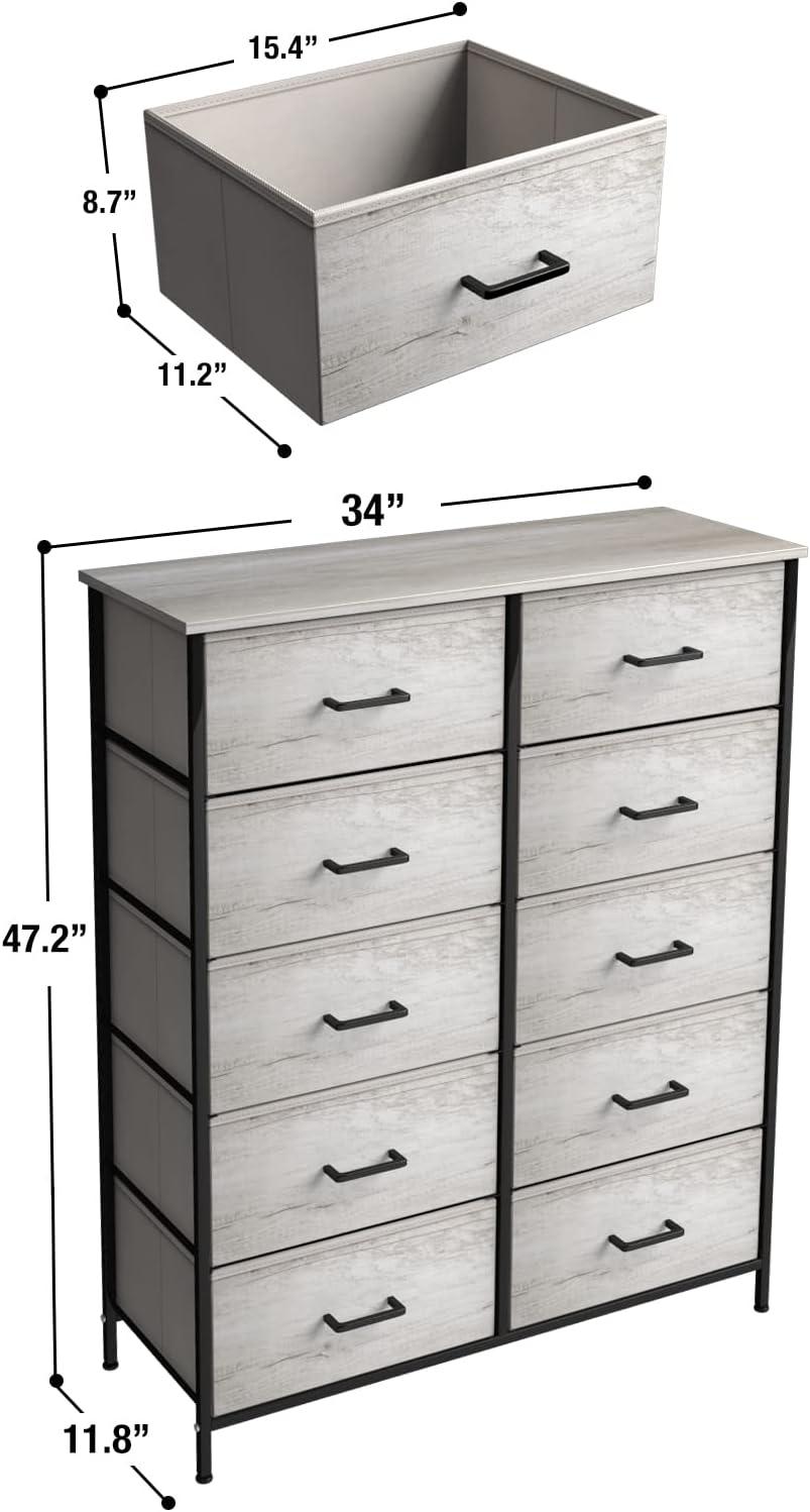 Sorbus Greige 10-Drawer Dresser with Faux Wood Bins & Steel Frame