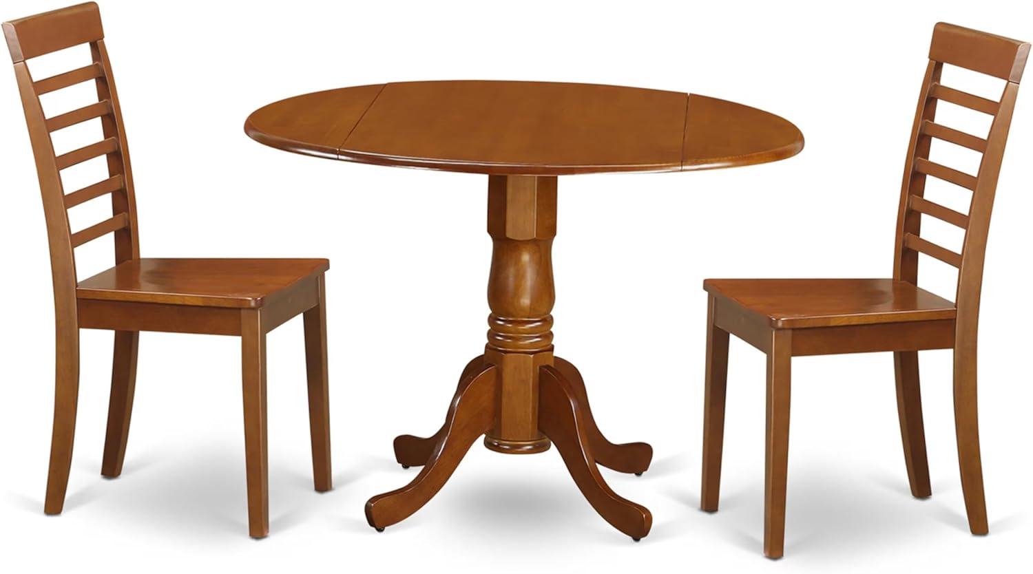 Saddle Brown 3-Piece Round Drop Leaf Dining Set