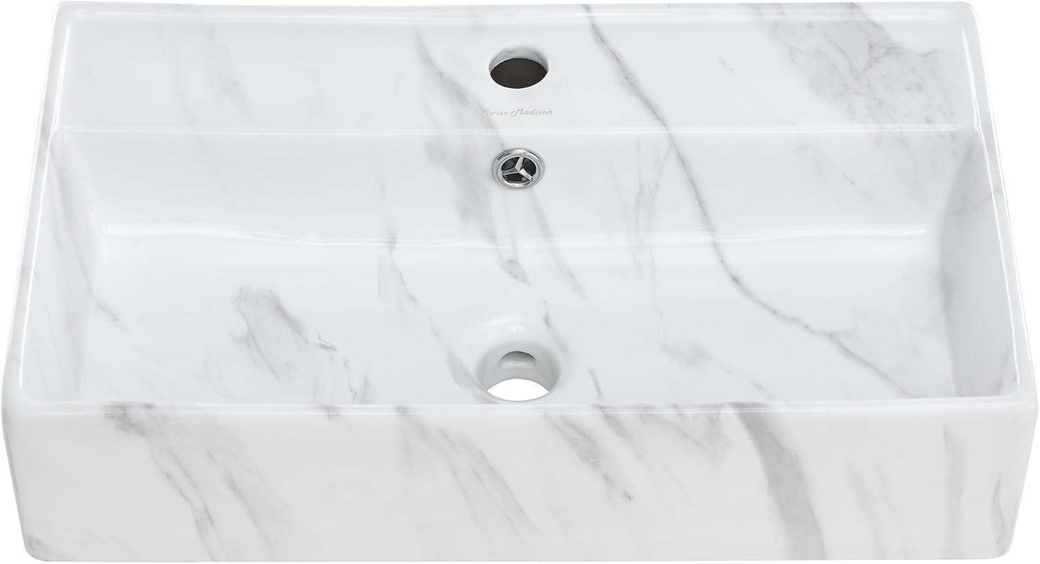 Claire 22" Rectangle Wall-Mount Bathroom Sink in White Marble