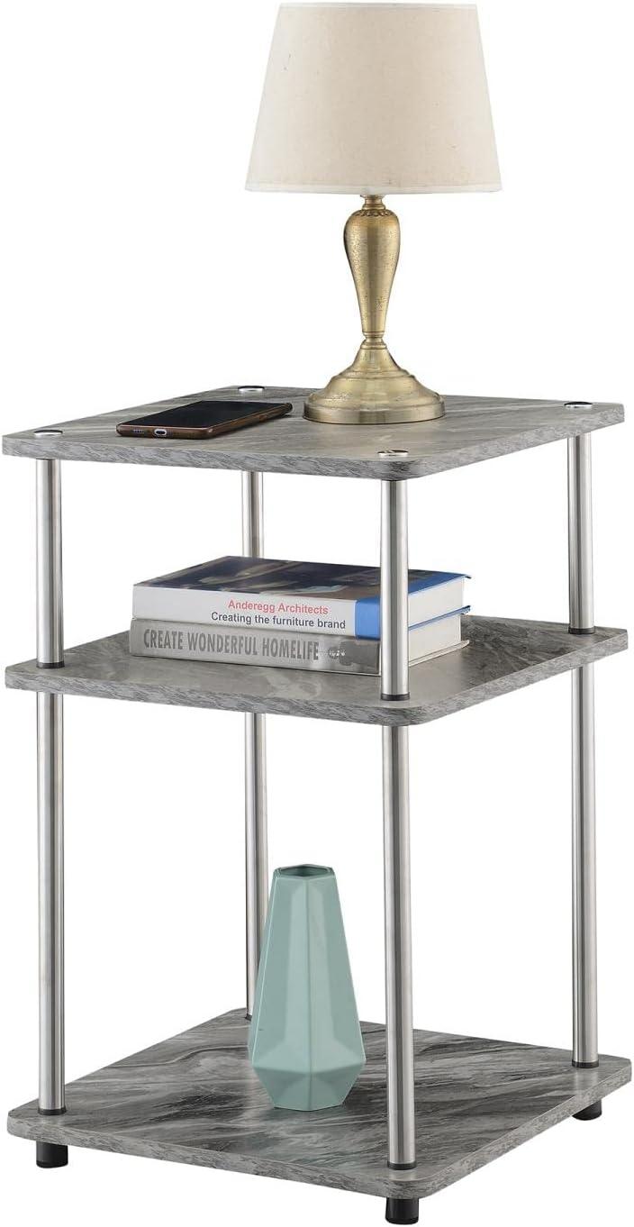 Designs2Go No-Tools Three-Tier End Table in White Faux Marble Wood Finish