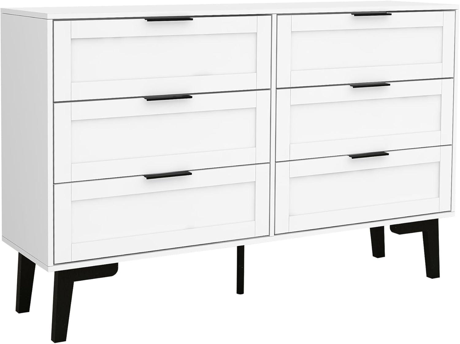 Topcobe 6-Drawer Wide Chest of Drawers, Storage Drawer Organizer, Traditional Bedroom Dresser, Sideboard Buffet for Living Room, White