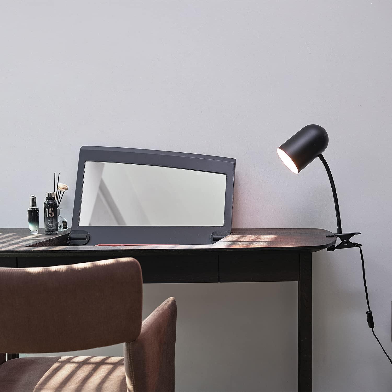 Globe Electric Carter 15" Matte Black Clip-Arm Desk Lamp with Adjustable Gooseneck Arm, 52301