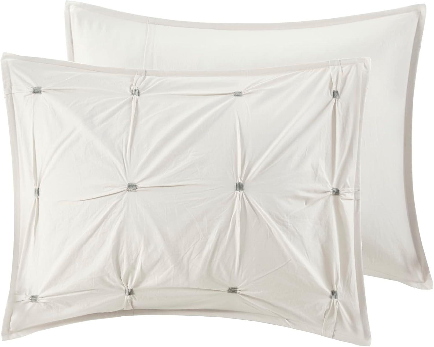 King White Cotton Embroidered Comforter Set with Shams