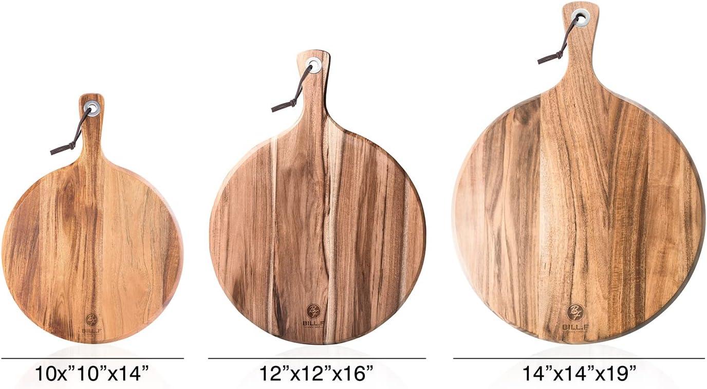 Acacia Wood Pizza Peel,12” Cutting Board, Cheese Paddle Board, Bread and Crackers Platter for Serving and Minor Food Prepare with Handle - 16 x 12 x 0.5 Inch