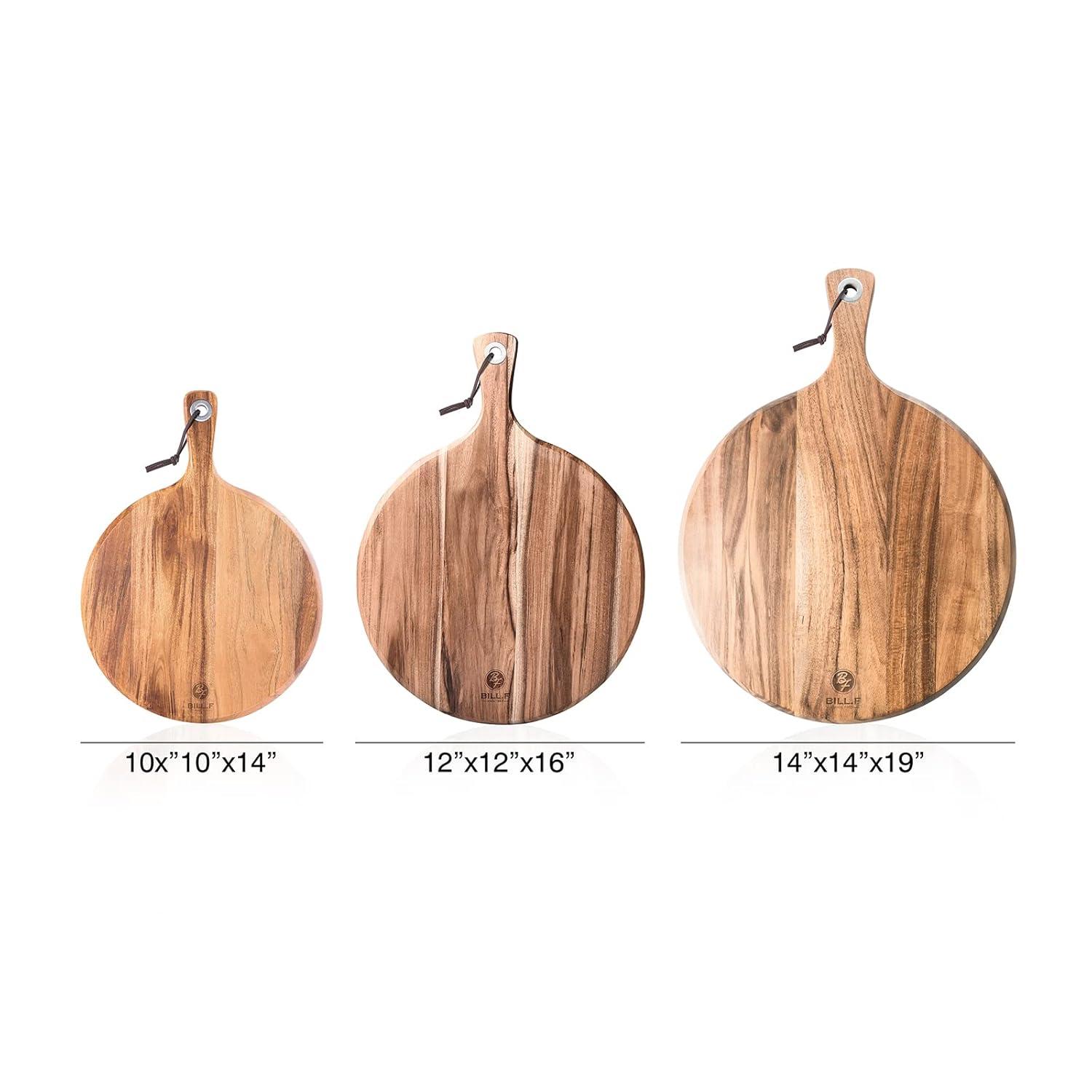 Acacia Wood Pizza Peel,12” Cutting Board, Cheese Paddle Board, Bread and Crackers Platter for Serving and Minor Food Prepare with Handle - 16 x 12 x 0.5 Inch