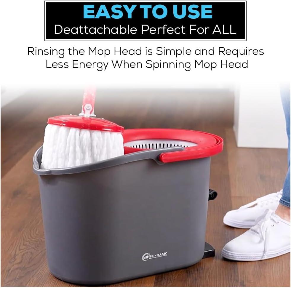 Simpli-Magic Spin Mop and Bucket with Foot Pedal & 3 Microfiber Heads (1 Year Warranty)