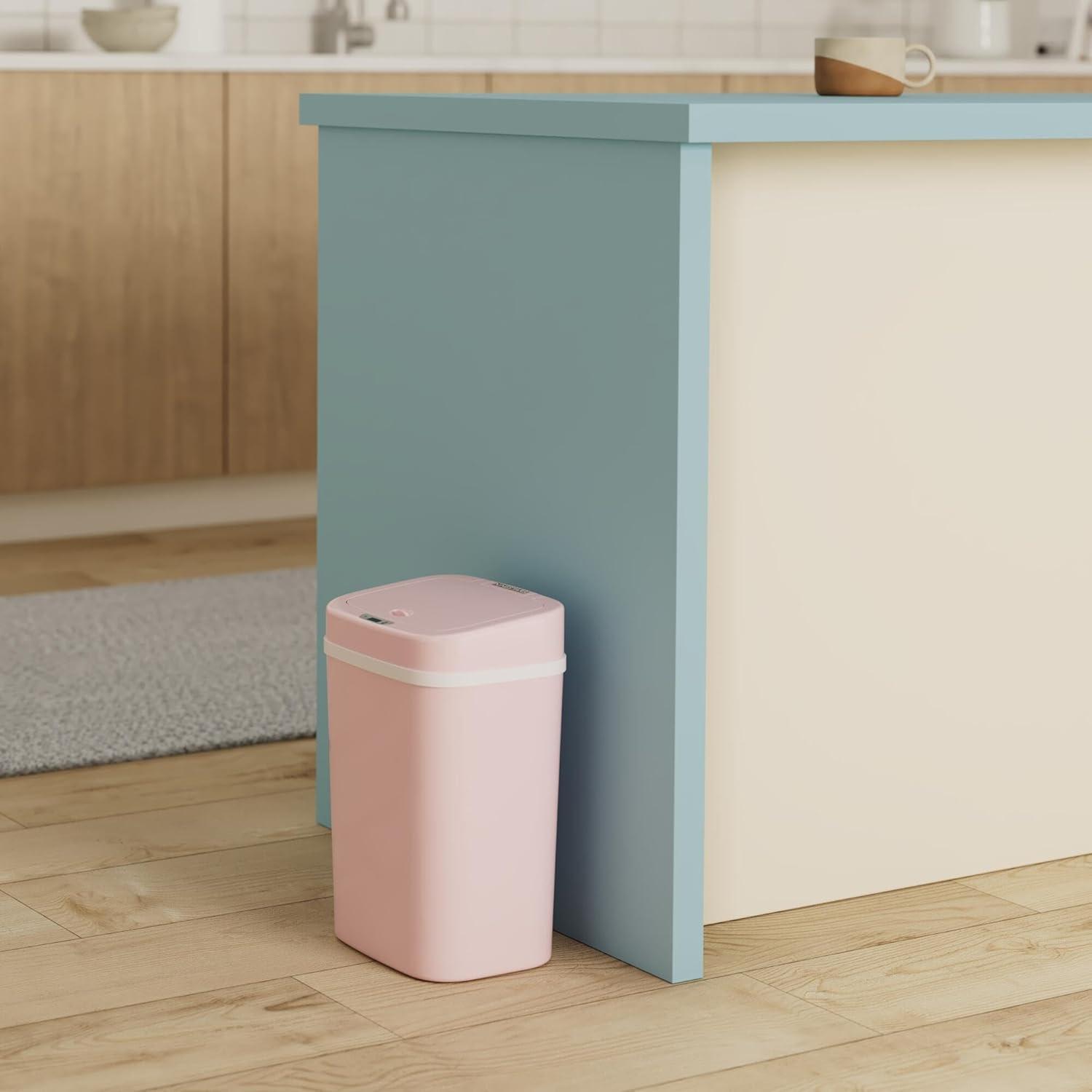 Nine Stars 3.2 Gallon Trash Can, Plastic Touchless Bathroom Trash Can, Pink