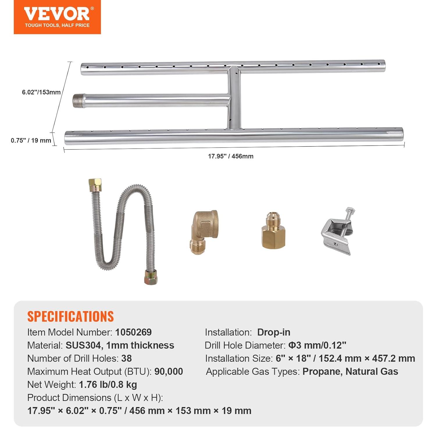 VEVOR 17.95'' x 6.02'' Rectangle Stainless Steel Fire Pit Accessory