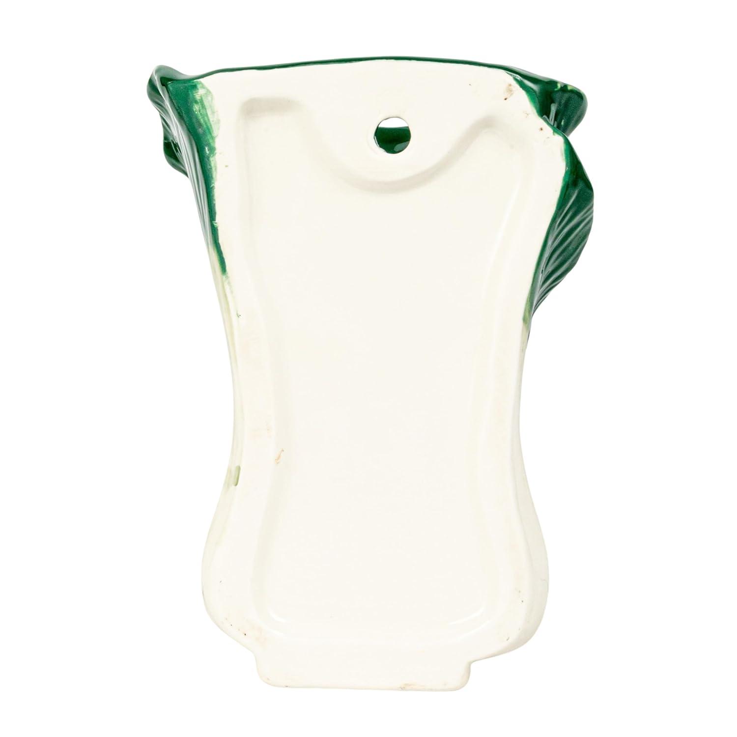 Creative Co-Op Embossed Stoneware Cabbage Shaped Wall Vase Planter, Green and White