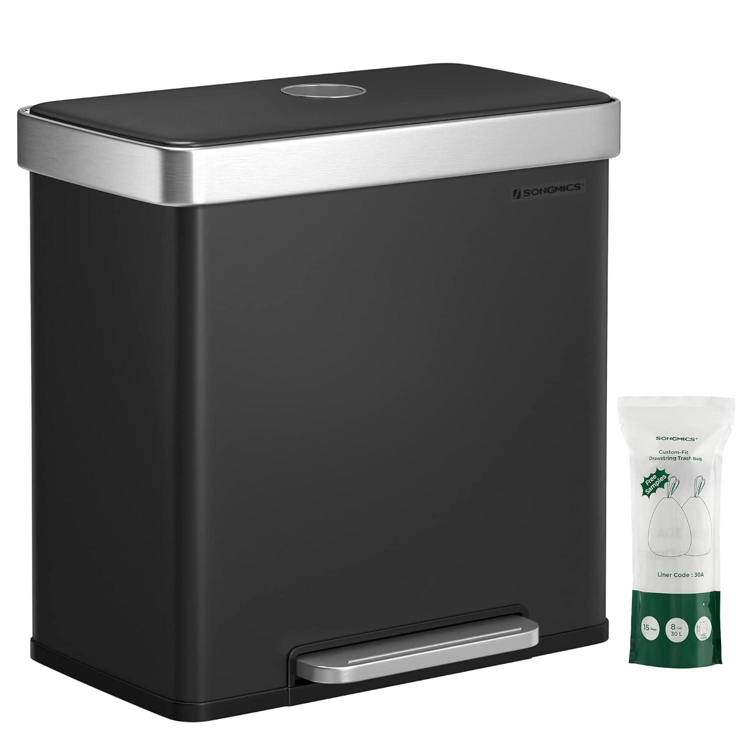 Black Stainless Steel Dual Compartment Pedal Kitchen Trash Can