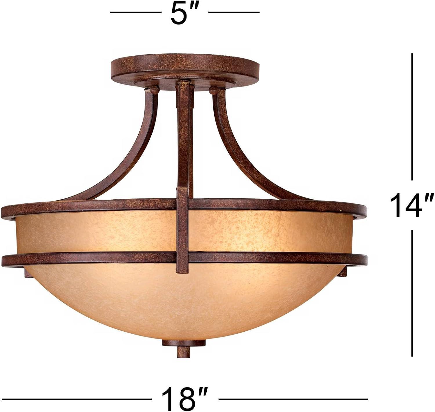 Franklin Iron Works Rustic Farmhouse Ceiling Light Semi Flush Mount Fixture Bronze 18" Wide Cream Scavo Glass Bowl Bedroom Kitchen