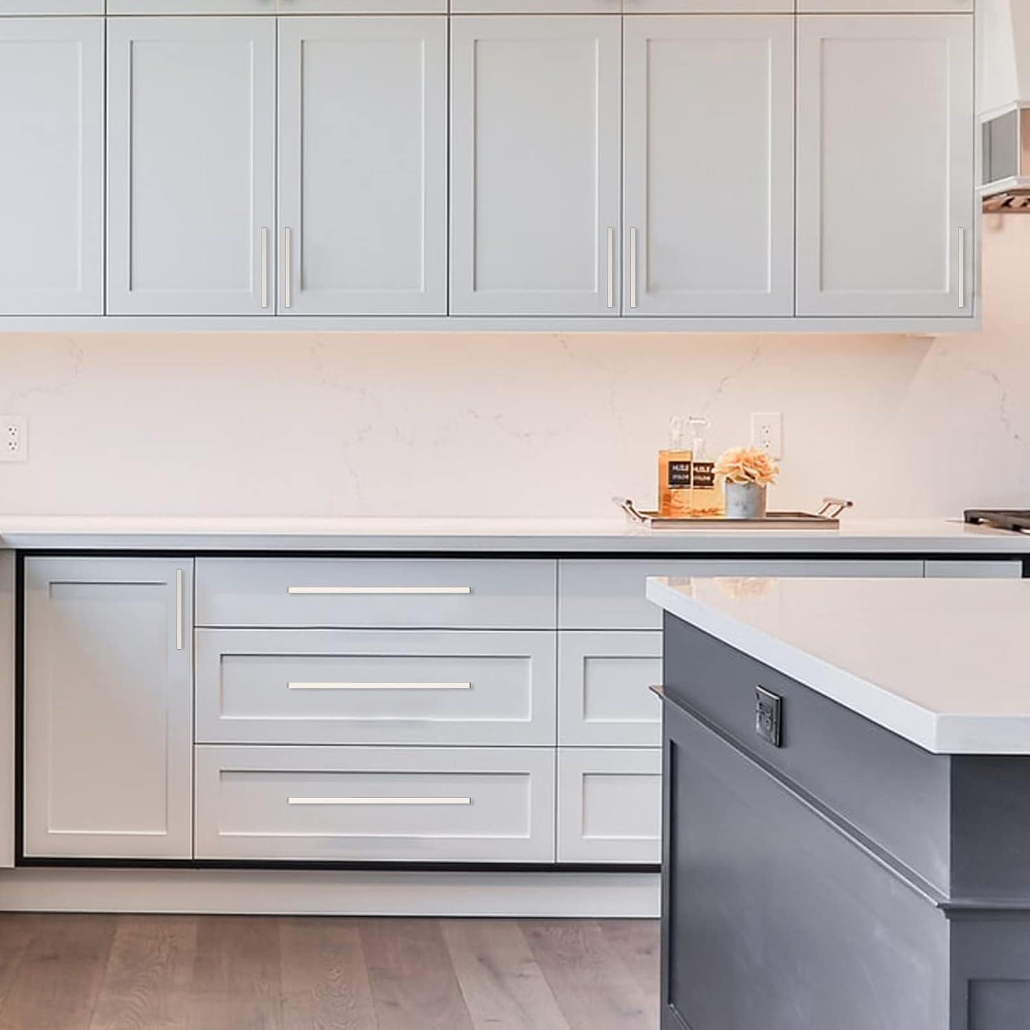 Amerdeco 10 Pack Brushed Satin Nickel Cabinet Pulls - 5 Inch(128MM) Hole Centers Kitchen Handles for Cabinets and Cupboards - ZH0060