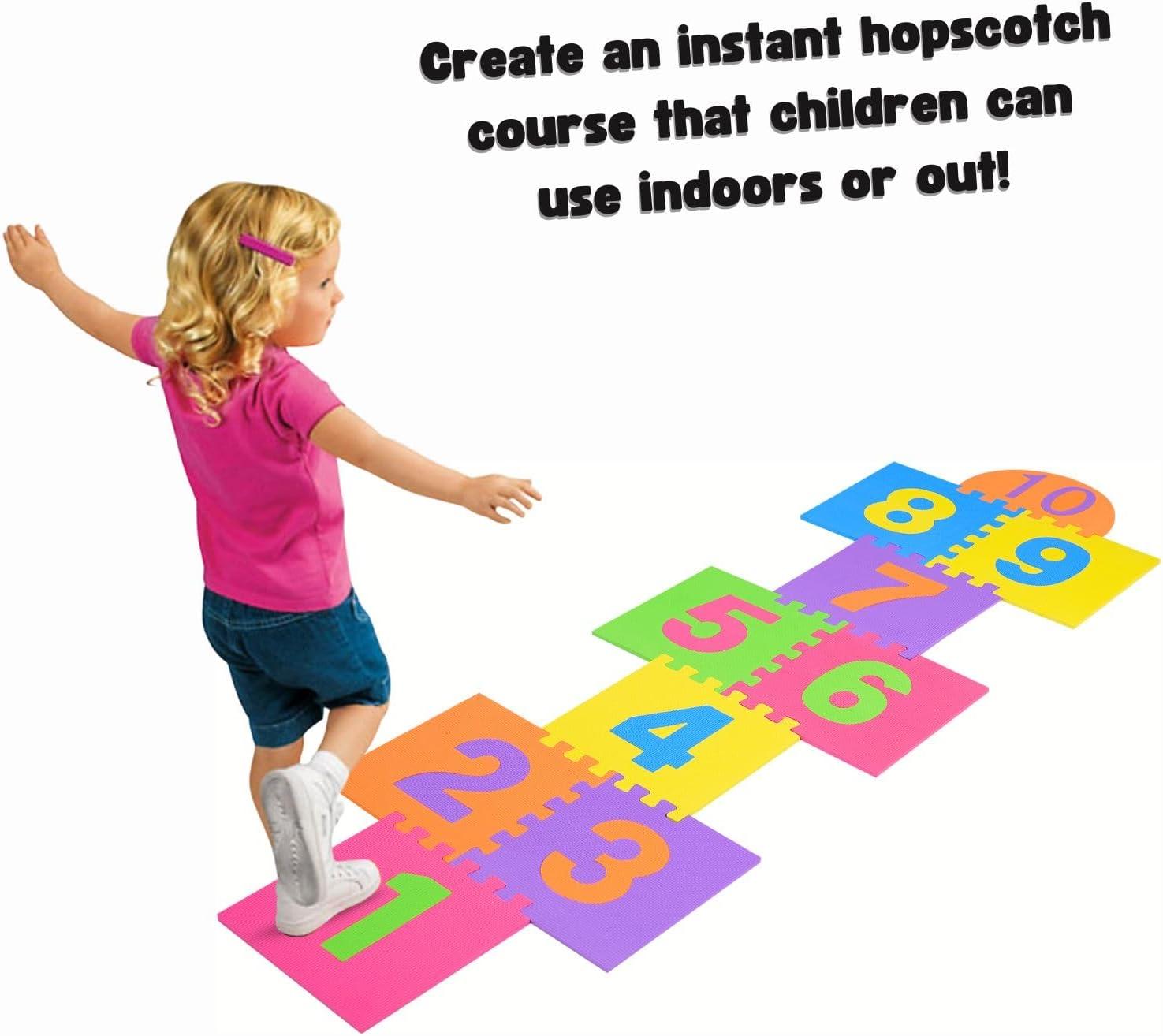 Hopscotch Playmat Foam Interlocking Puzzle Floor Mat - 10 Large Number Tiles (12" by 12" Square Blocks)