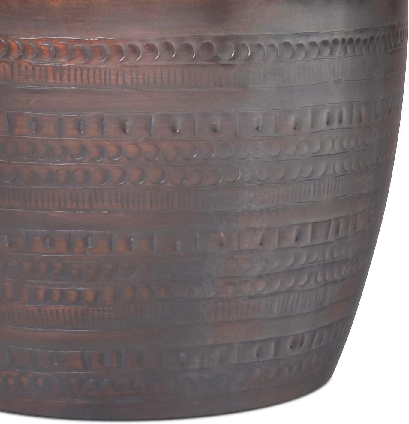 Bungalow Rose Johnsen 15"W Metal Industrial Boho Tribal Pattern Drum End Table with Textured Finish, Assembled