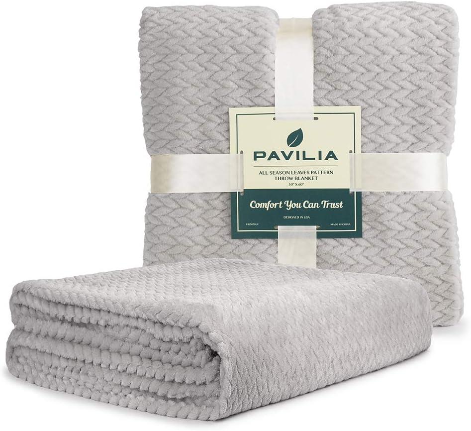 PAVILIA Soft Thick Fleece Flannel Ribbed Striped Throw Blanket, Luxury Fuzzy Plush Warm Cozy for Sofa Couch Bed