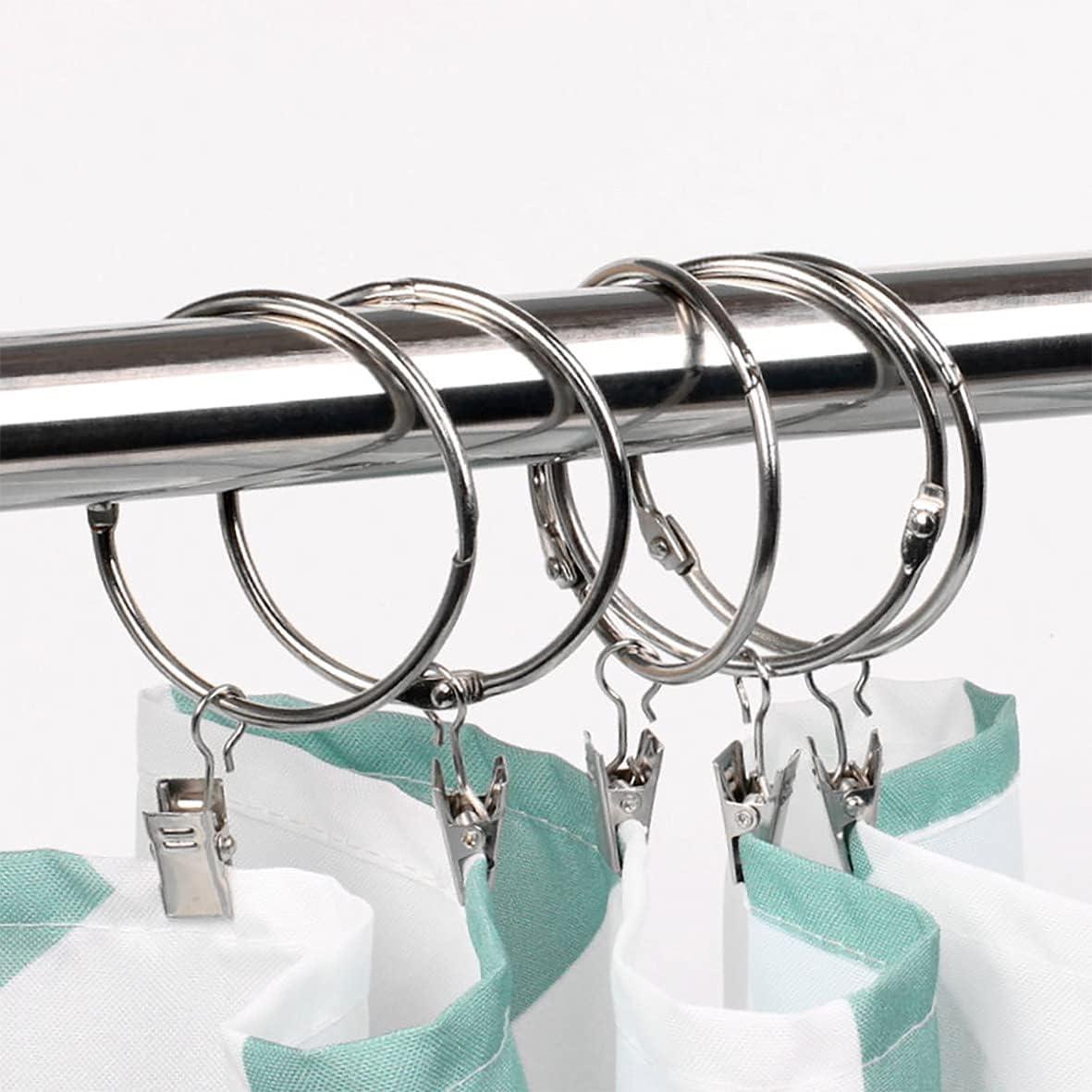 Pack of 40 Openable Curtain Rings with Metal Hanging Ring Clips, 1.5" Inner Diameter, Silver