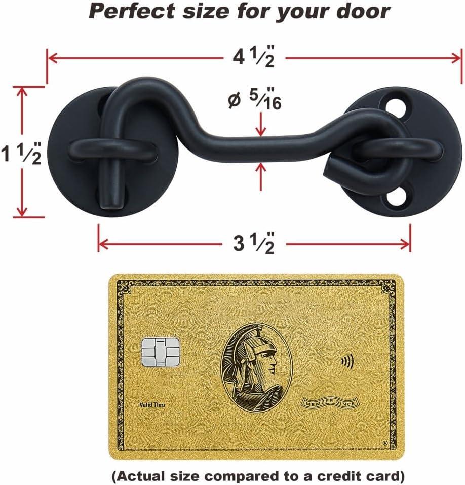 MAXAYA 4” Privacy Hook And Eye Gate Latch Easy Lock For Barn Door, Blac...