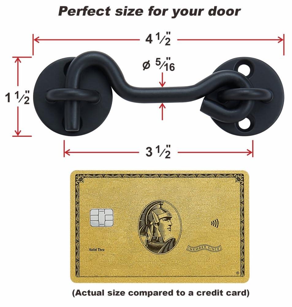 MAXAYA 4” Privacy Hook And Eye Gate Latch Easy Lock For Barn Door, Blac...