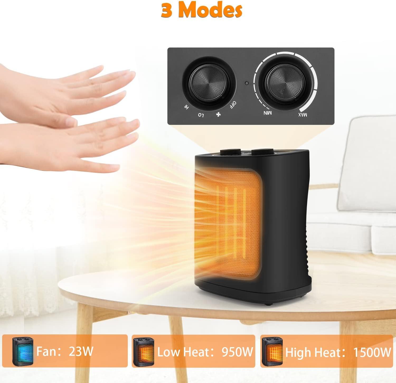 Black Ceramic Electric Space Heater with Thermostat