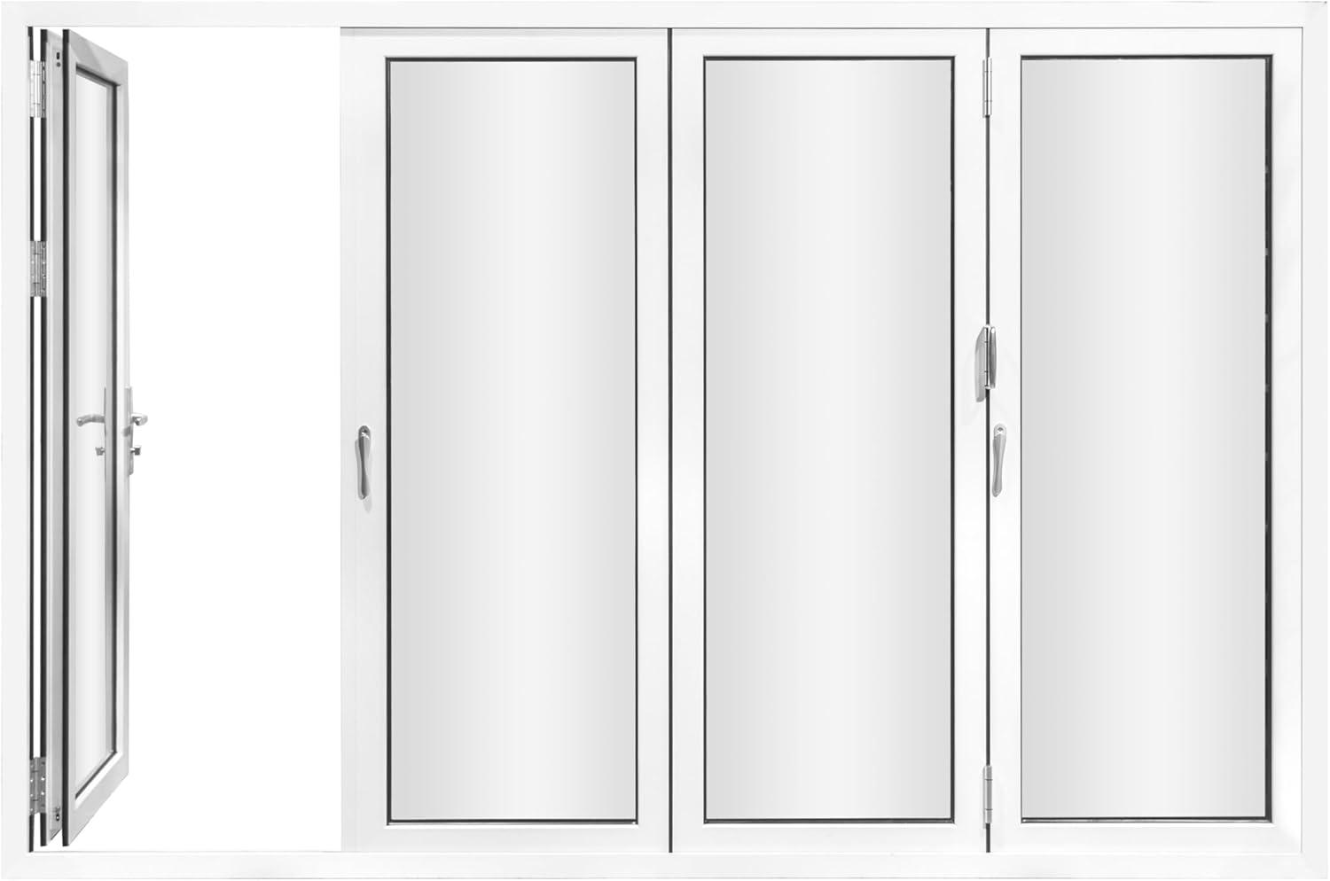 KaMic 120" x 80" 4 Panels Alumnium Folding Door In White, One Door Right Swing Out Three Door Folded From Right To Left