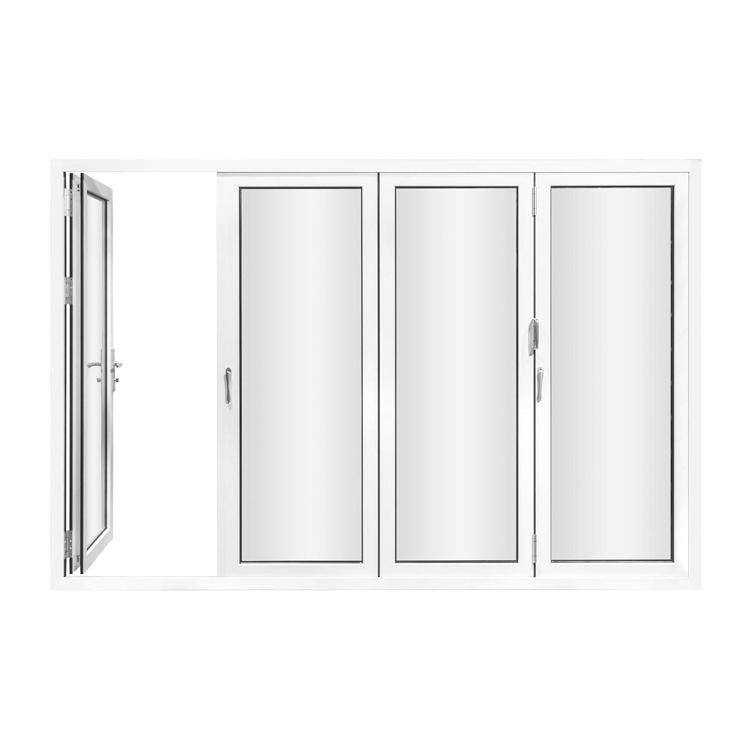 KaMic 120" inch 4 Panels Aluminum Folding Door In White, One Door Swing Out & Three Door Folded