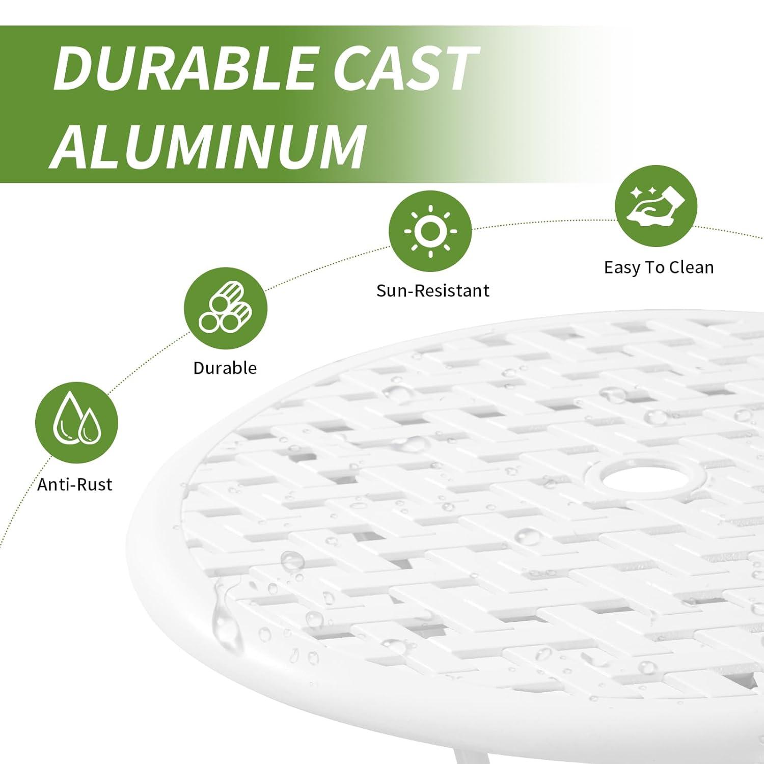 World Menagerie 3 Piece Patio Bistro Set Cast Aluminum Bistro Table And Chairs Set Of 2 With Umbrella Hole,All Weather Metal Bistro Table Set,Outdoor Patio Furniture Set For Garden