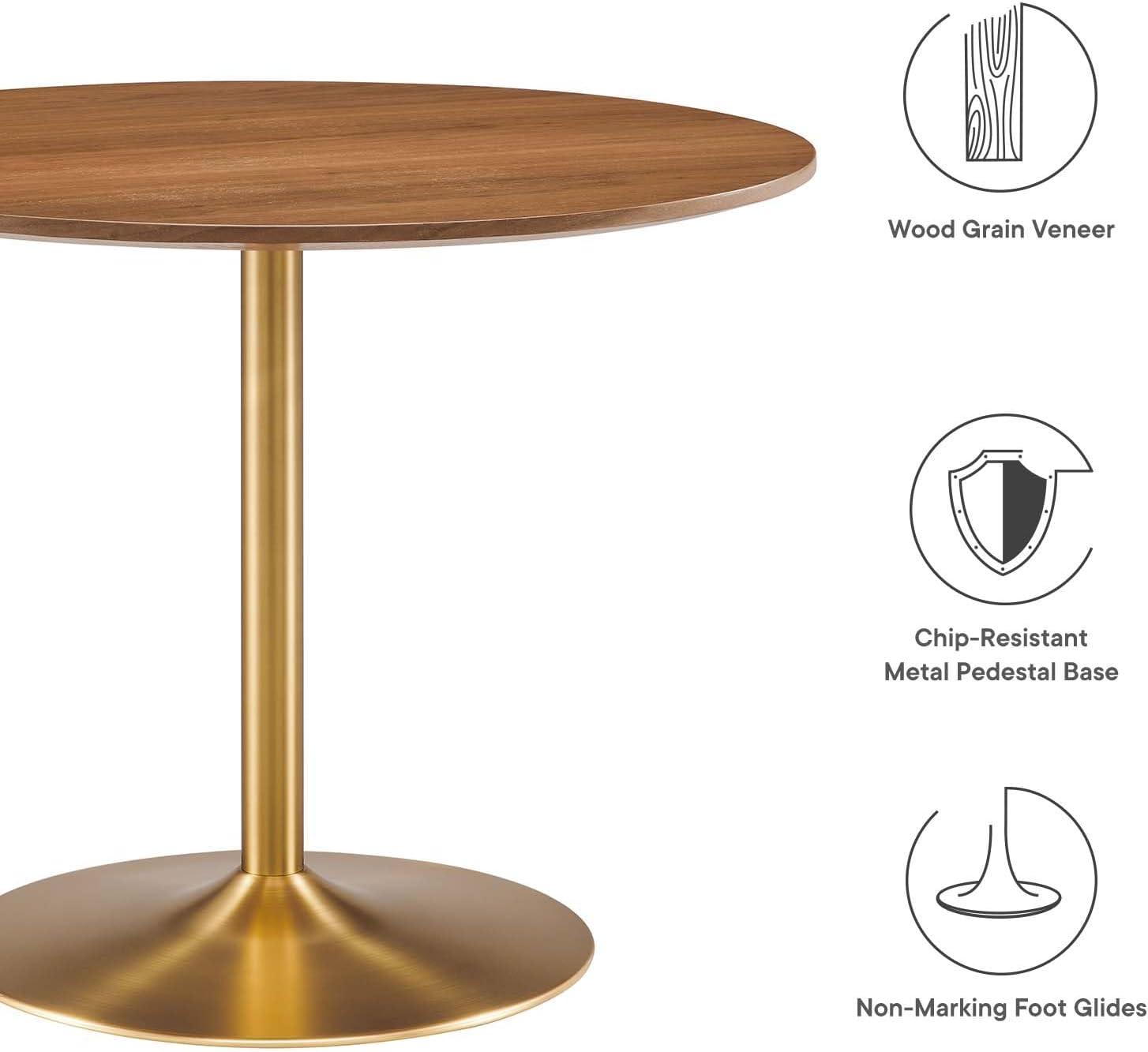 Gold Walnut Round Mid-Century Modern Dining Table