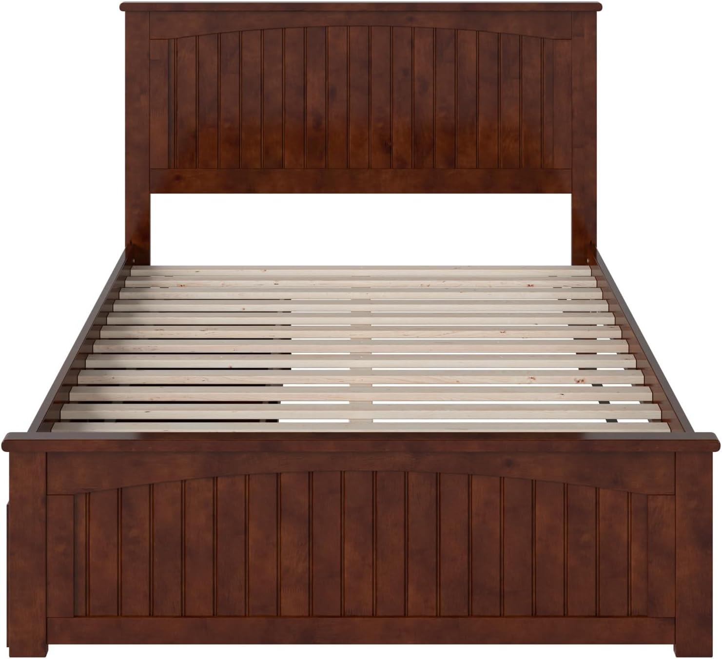 AFI Nantucket Full Wood Platform Bed with Matching Footboard and Storage Drawers, Walnut