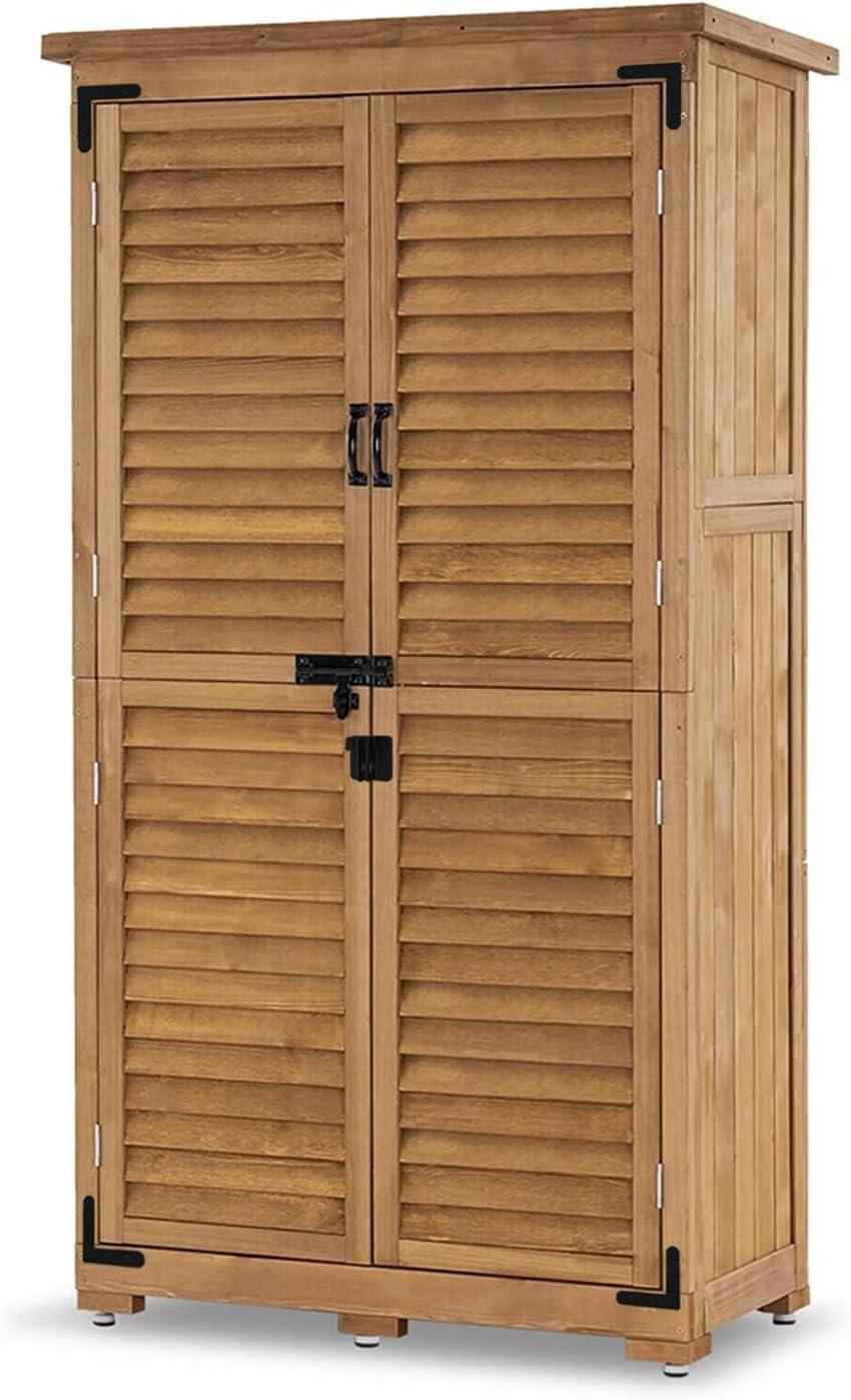 Mcombo  63 inch Tall Outdoor Storage Tool Cabinet Shed with Lock for Yard (34.3" L x 18.3" W x 63" H), Wooden 0870 - N/A Natural