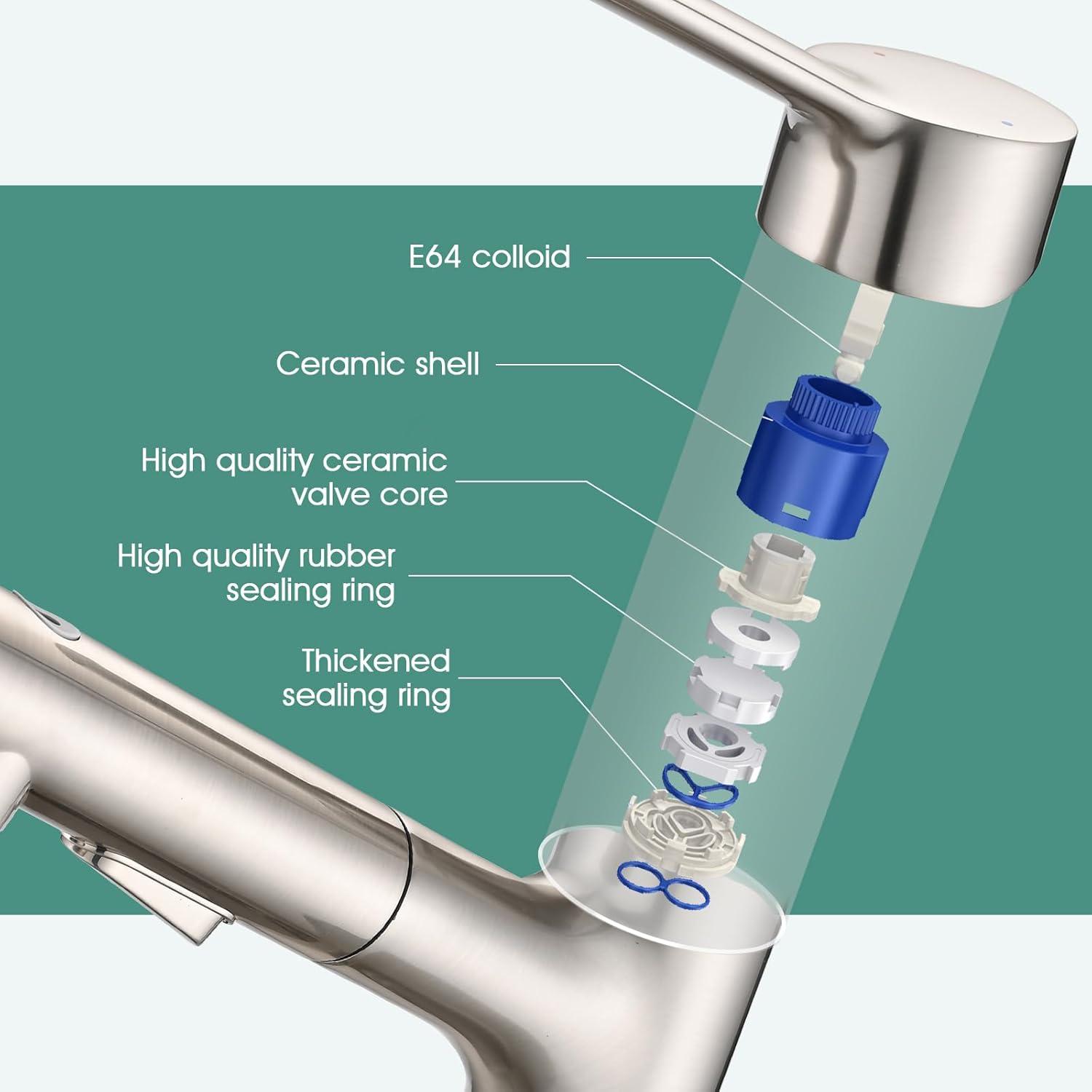 Single Handle 1 or 3-Hole Bathroom Faucet with Deckplate Included and Pull Out Sprayer in Brushed Gold