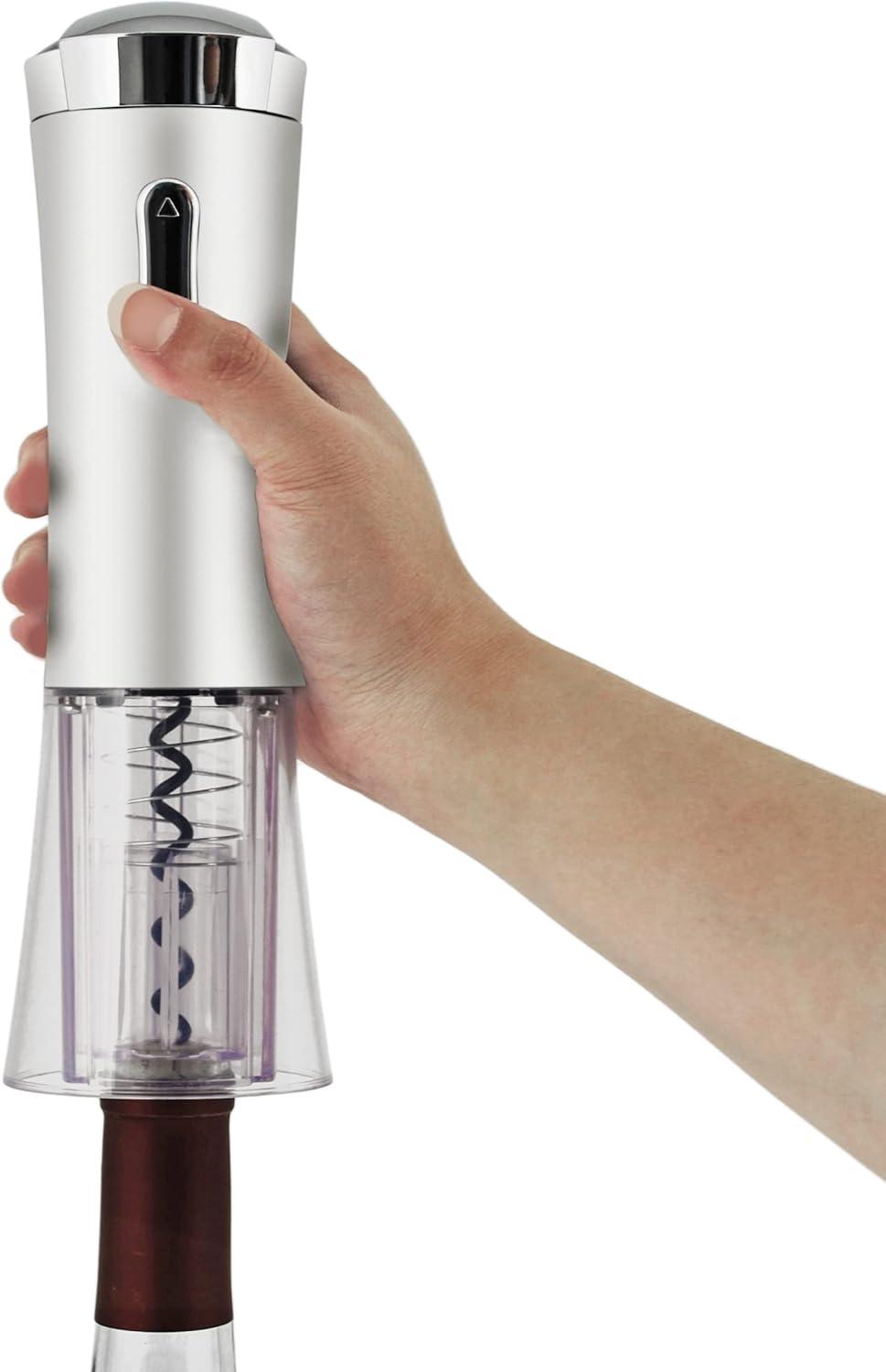 True Lux Electric Wine Opener, Rechargeable Corkscrew with Charger, Silver