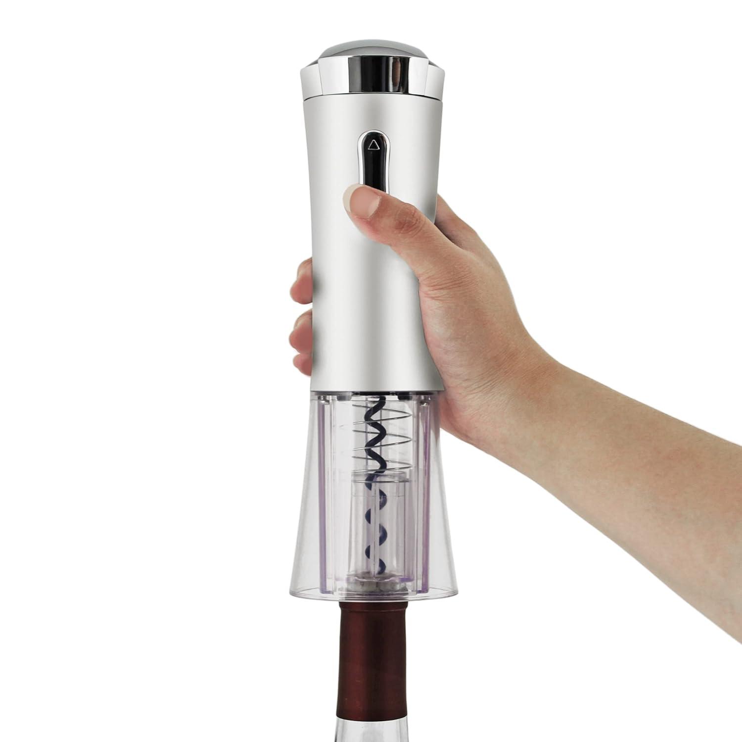 True Lux Electric Wine Opener, Rechargeable Corkscrew with Charger, Silver
