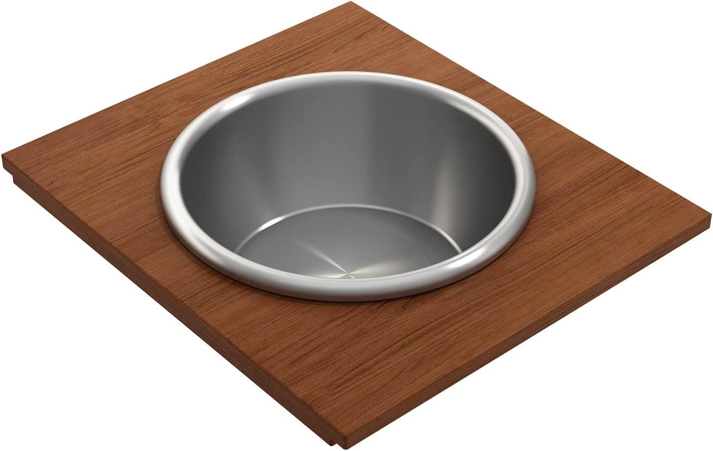 BOCCHI Wood Board With Large Round Stainless Steel Mixing Bowl And Colander F/1344, 1348, 1360, 1362, 1504, 1505, 1506 (Short Side Only), 1627, 1628