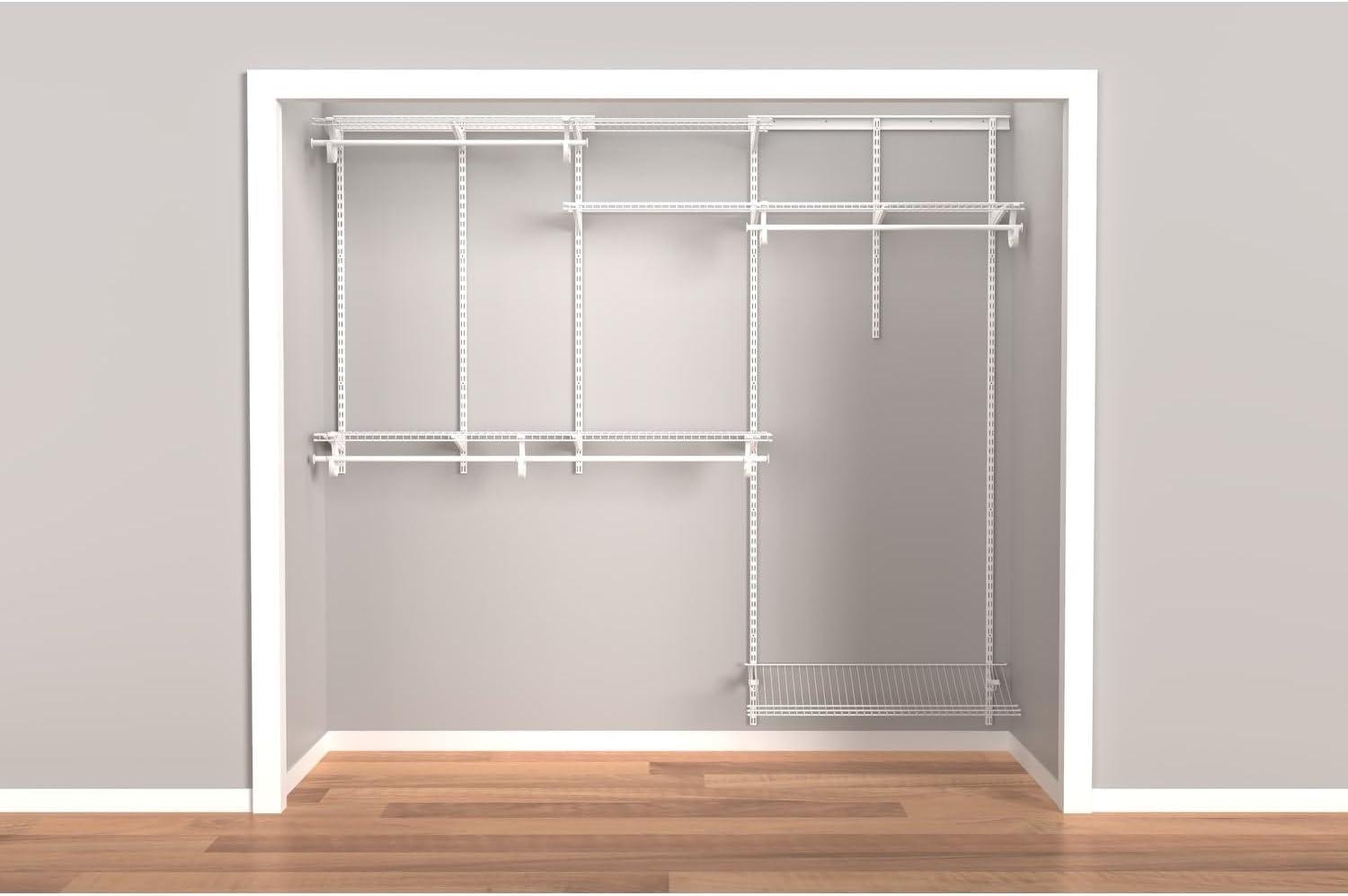 Adjustable White Steel Closet Organizer System with Shelves and Rods