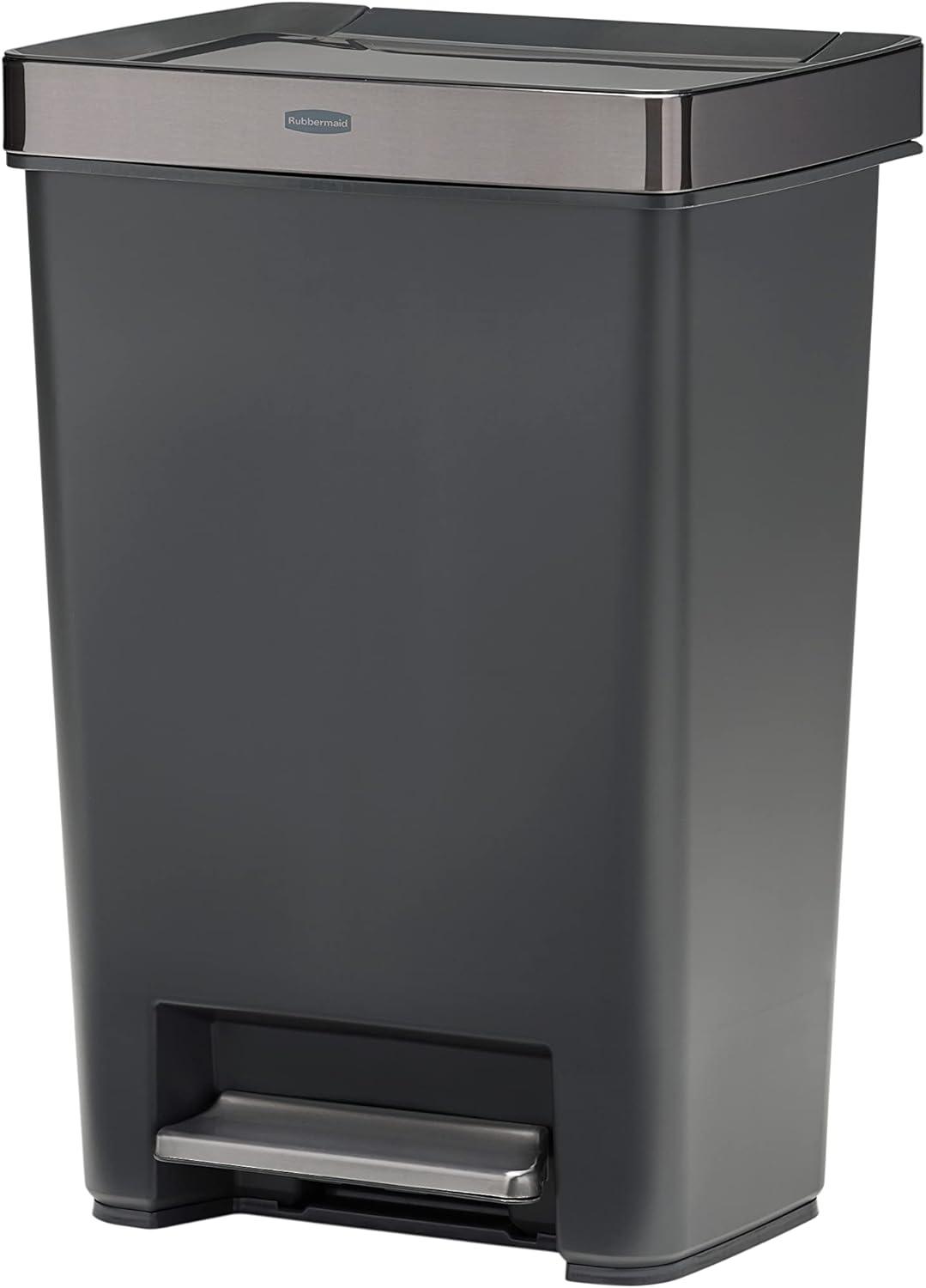 Rubbermaid Premier Series IV Step-On Trash Can for Home and Kitchen, 13 Gallon, Stainless Steel Lid Charcoal, for Home/Kitchen/Hotel/Lobby/Office