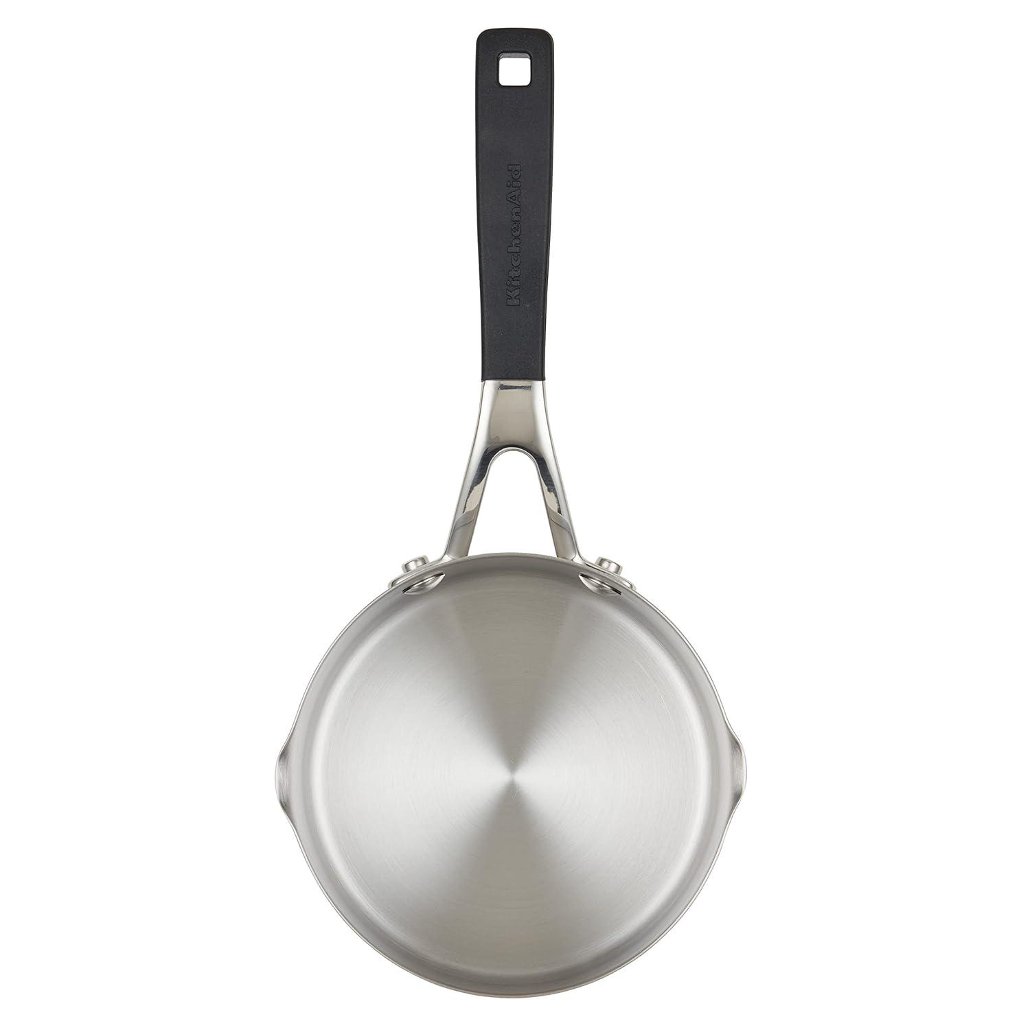 KitchenAid Stainless Steel Induction Saucepan with Pour Spouts, 1 Quart, Brushed Stainless Steel