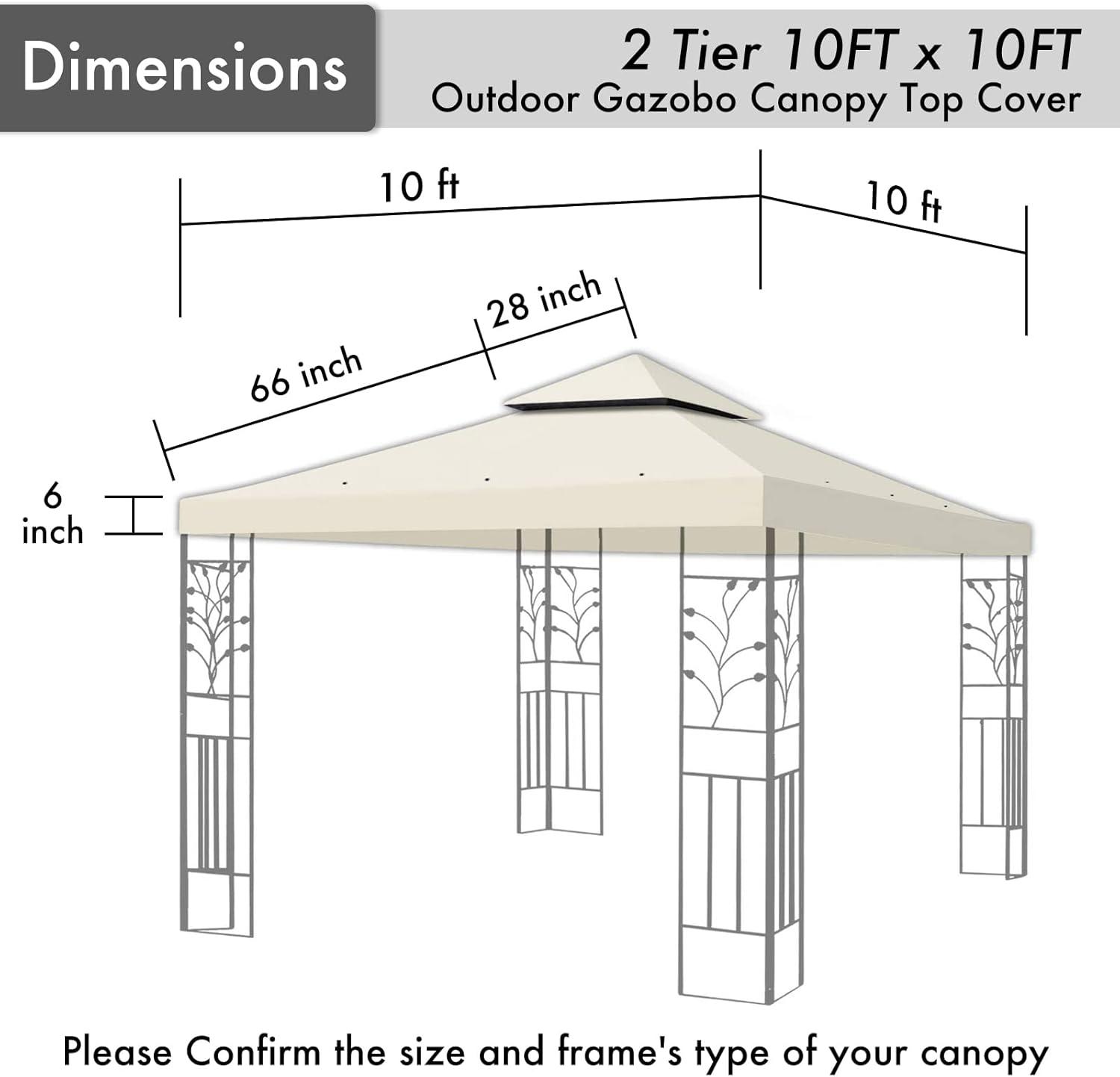 Sunny Replacement Canopy Top Cover for 10'X10' Gazebo Polyester Double Tiers for Outdoor Garden Patio Pavilion Sunshade